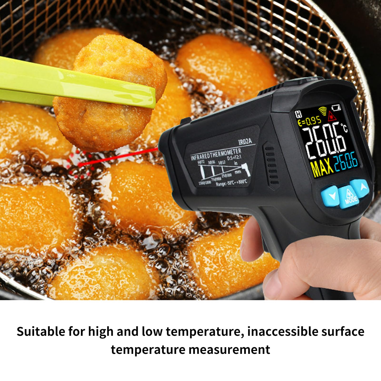 Przenośne narzędzie do pomiaru temperatury Kuuleyn, pistolet temperaturowy na podczerwień, IR02A 50 ℃ ~ 800 ℃ Termometr na podczerwień Bezdotykowy miernik temperatury do użytku w