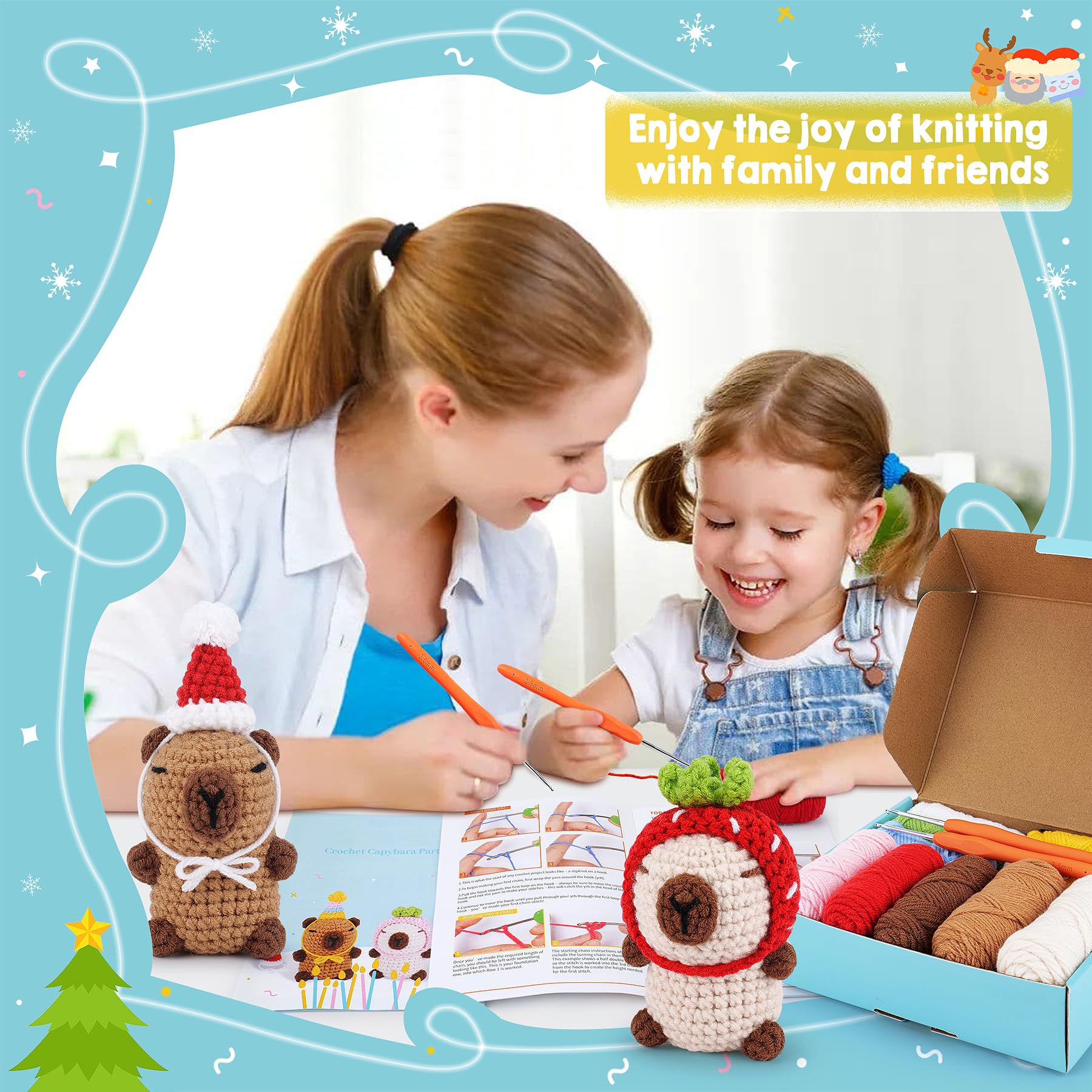 KBIBCK Set all'uncinetto per principianti, 2 pezzi Capybara, set di animali all'uncinetto, set con istruzioni per lavorare a maglia, filato morbido, fai da te, per bambini, adulti
