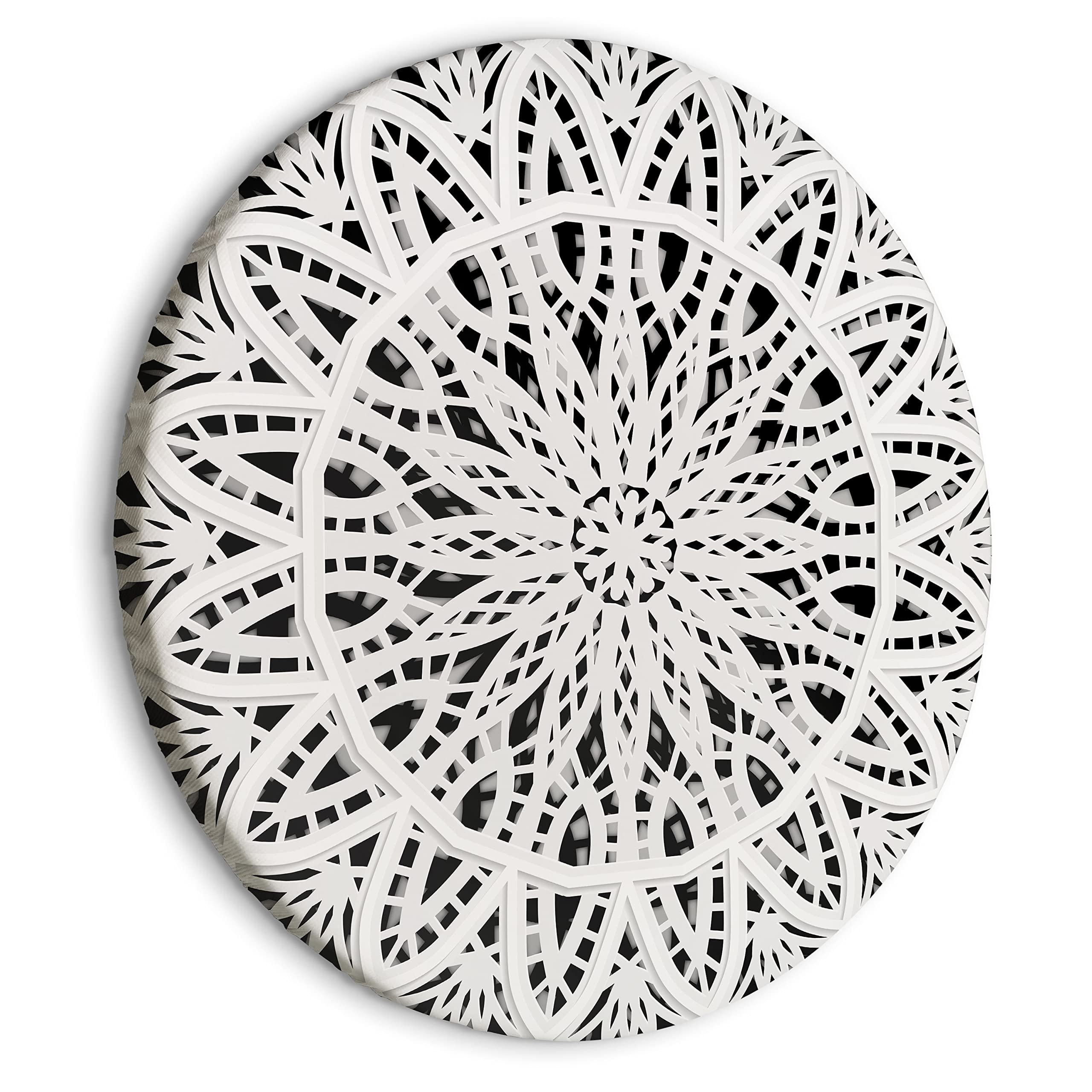 murandoRound Canvas Wall Art Abstract Mandala 80x80 cm / 32"x32" Canvas Prints 1 piece Image Framed Artwork Painting Picture Photo Home Decoration Oriental Ornament White f-A-10072-bc-a