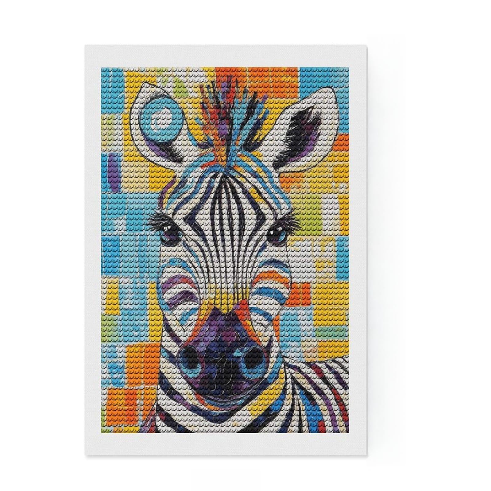 Junmoney Colorful Zebra Painting Round Drill Diamond Painting 8"x12", for Teens, Relaxing DIY Hobby, Boho Decor, Thoughtful Handmade Gift