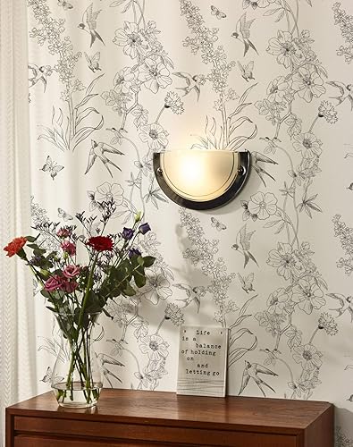 Miniatura 2 de HomKihapai Papel tapiz vintage - Papel tapiz blanco y negro de 236 x 17.4 pulgadas, papel tapiz floral para despegar y pegar, papel tapiz moderno de