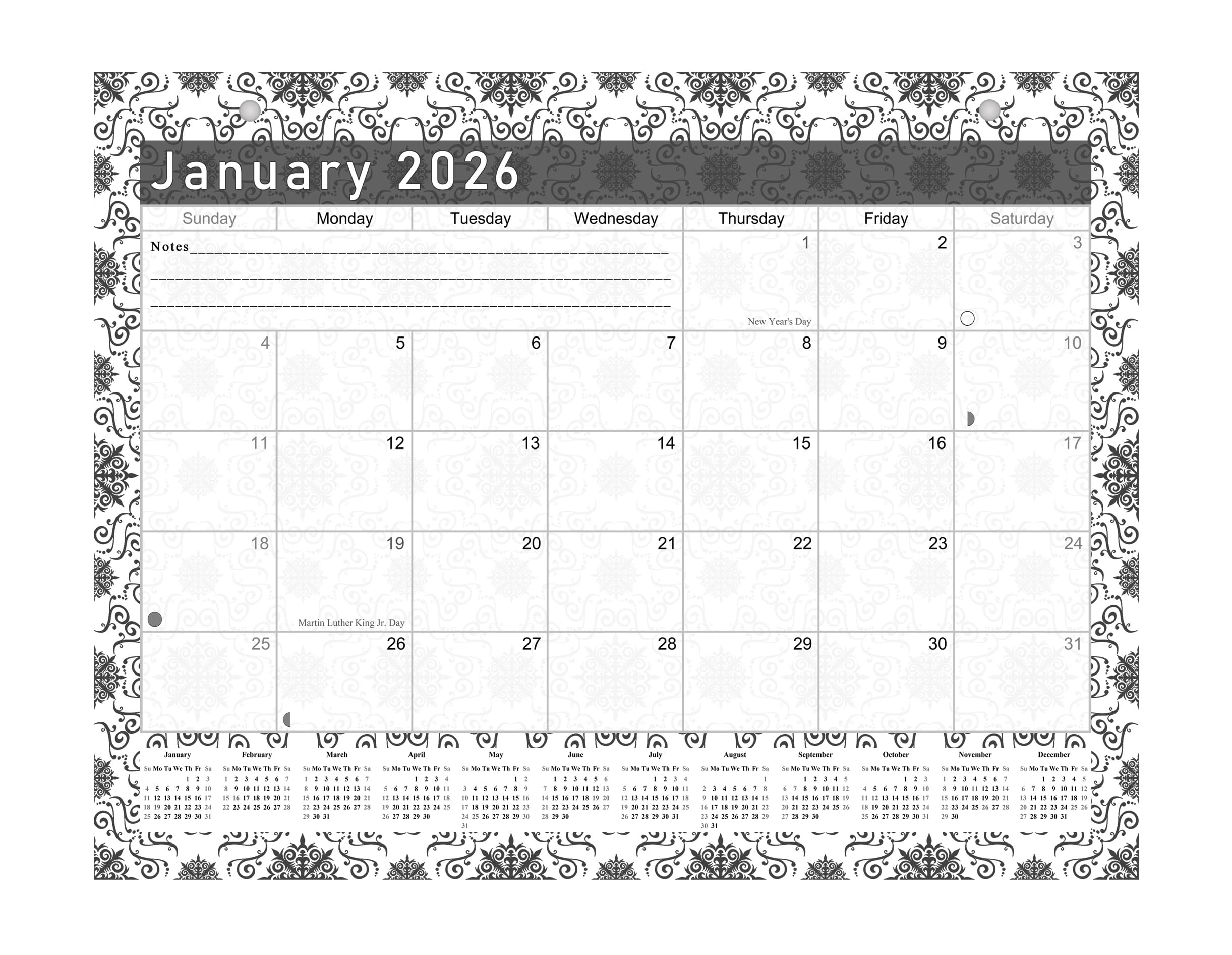 2026 Monthly Magnetic/Desk Calendar - 12 Months Desktop/Wall Calendar/Planner Black&White - (Edition #14)