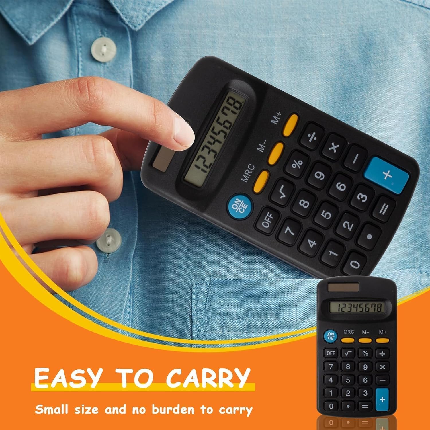 Lot de 20 Calculatrices de Poche à 4 Fonctions, Affichage 8 Chiffres, Noir pour Étudiants, École