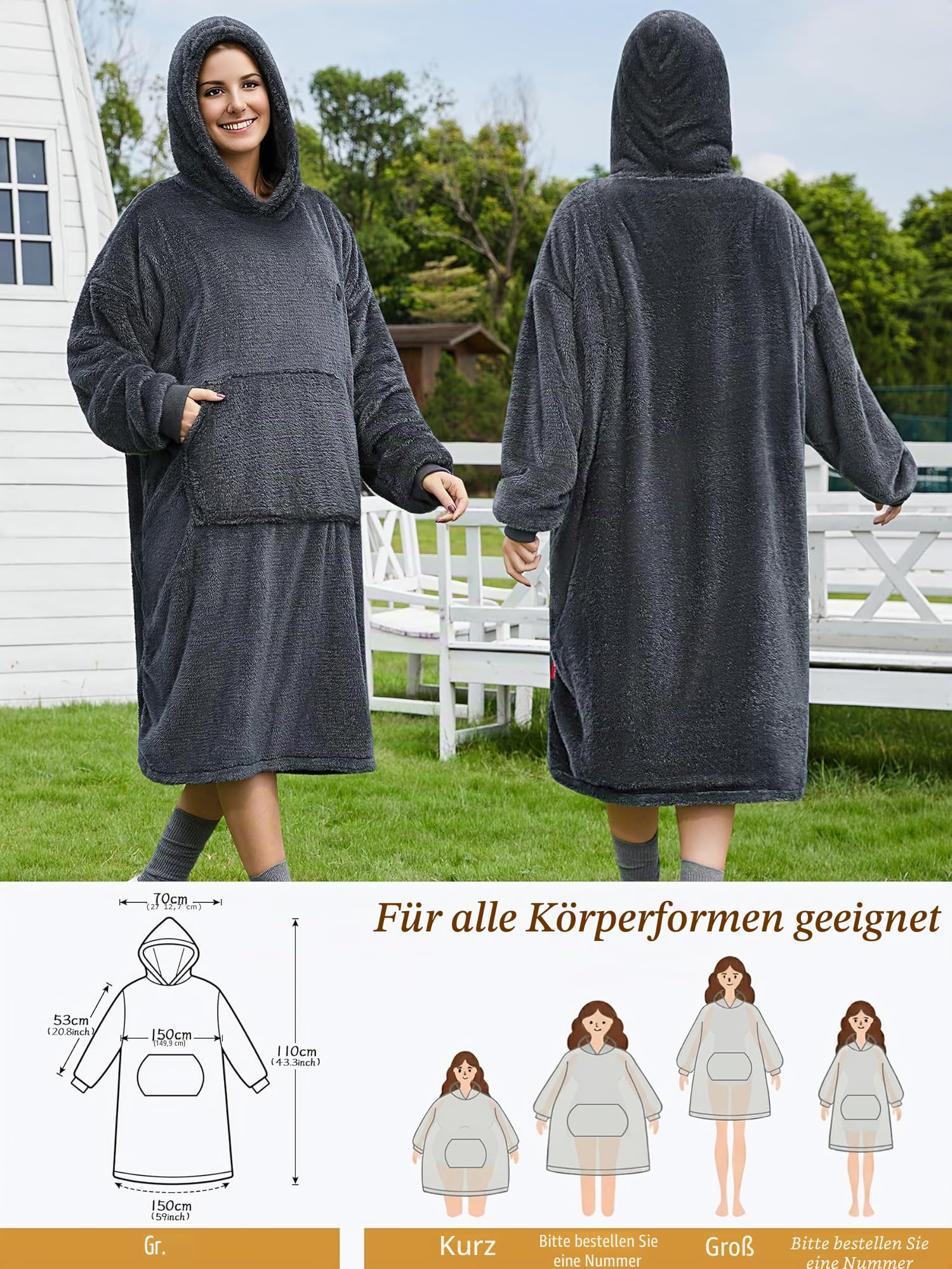 Beheizte Hoodie Decke mit Ärmeln,Heizdecke mit Ärmeln Kabellos mit Akku,10000mAh,Geschenk für Frauen,Tragbare Decke zum Anziehen Erwachsene Kuscheldecke,Weihnachtsgeschenke für Freundin Mütter75*110cm