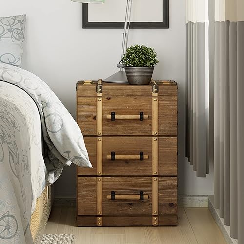 Miniatura 6 de Juego de 2 mesitas de noche vintage de mediados de siglo con 3 cajones, mesa auxiliar de madera maciza envejecida para sala de estar, dormitorio,