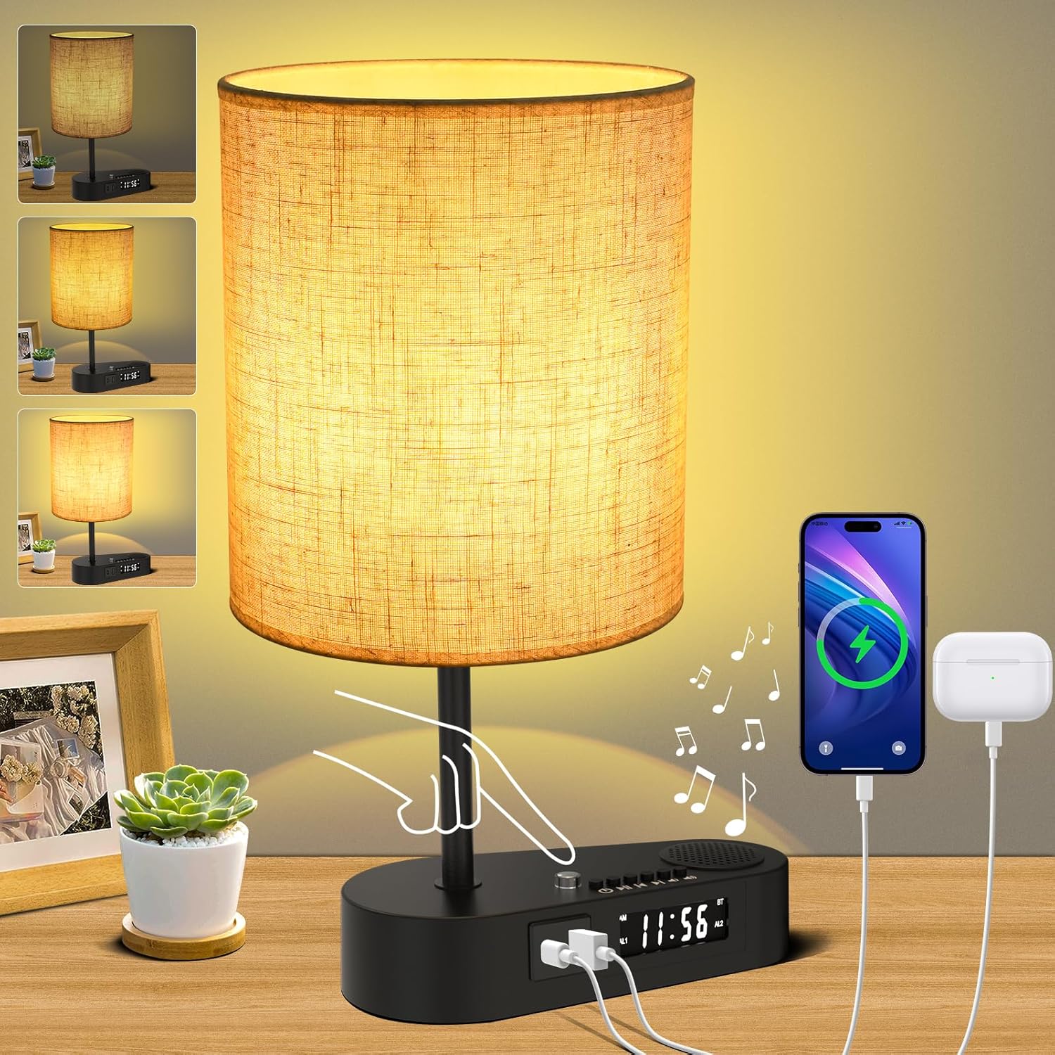 Arbrac 4in1 Touch Control Bedside Table Lamp with Bluetooth Speaker
