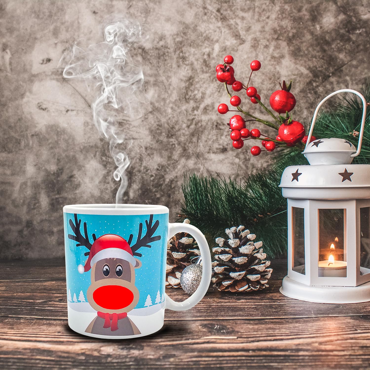 Mad Monkey Reindeer Mug with Colour Changing Magic Coffee Cup