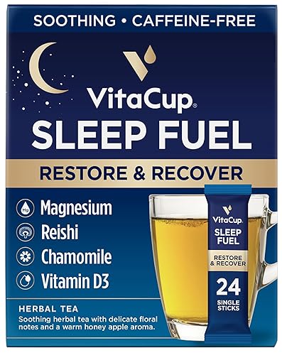 VitaCup Sleep Fuel - Paquetes de té instantáneo para un sueño REM profundo, relajarse y desestresar con té de manzanilla, magnesio, potasio,