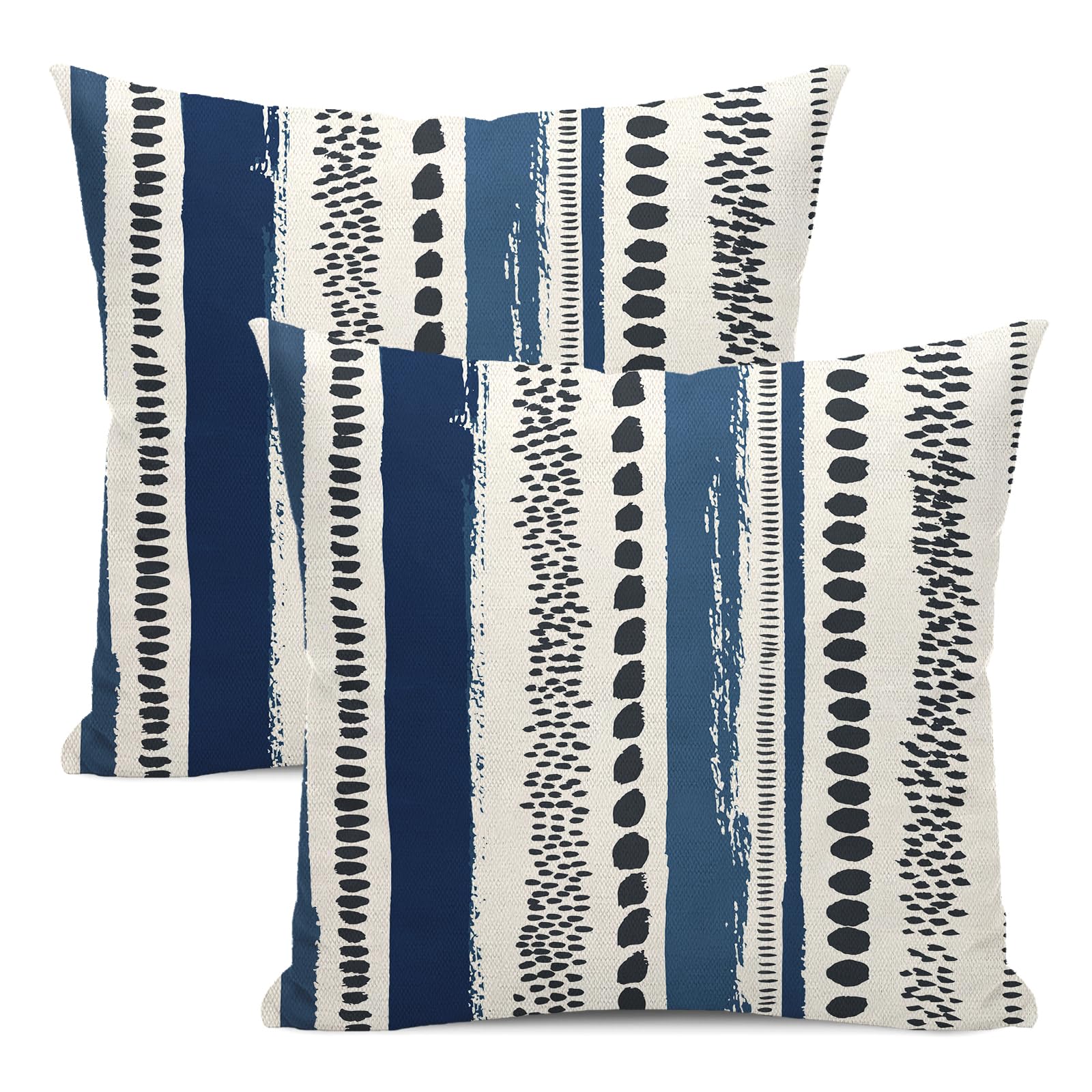 Boho Pillow Covers 18x18 Set of 2 Navy Blue Black Abstract Stripes Polka Dot Throw Pillow Covers Outdoor Decor Modern Minimalism Decorative Pillowcase Farmhouse Linen Cushion Case for Home Sofa — image 1