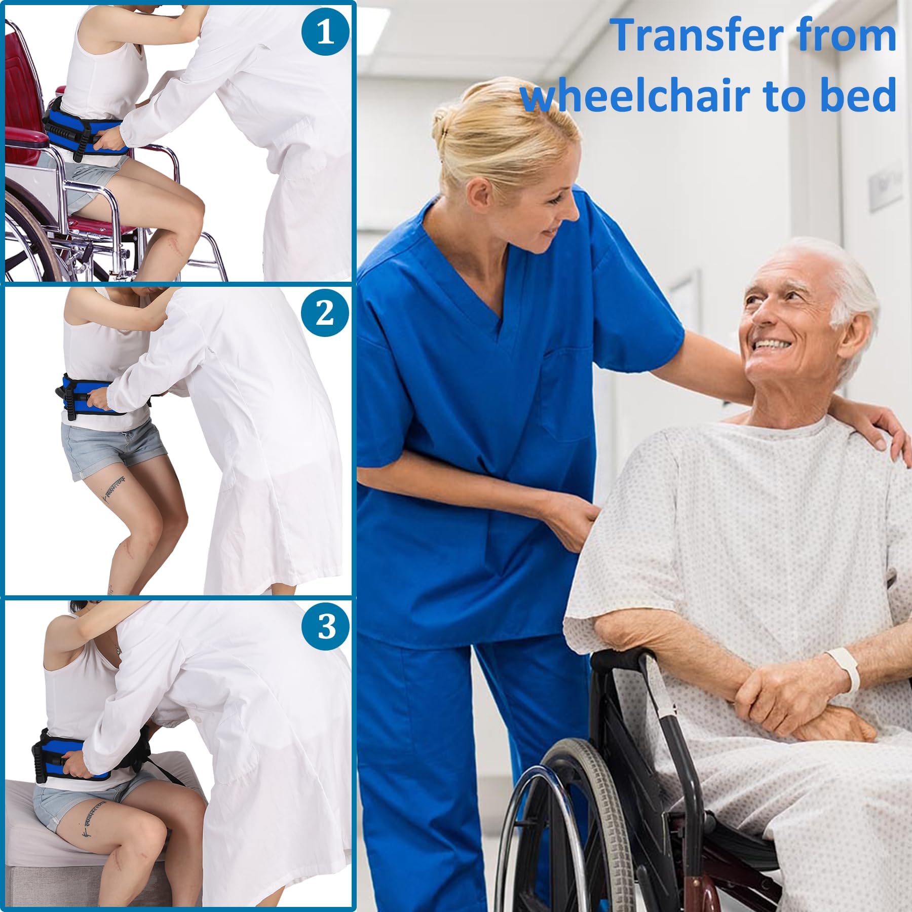 Cinturón de Marcha con Asas Cinturón de Marcha Ajustable para transferencias de Ancianos, Cinturones de Marcha para Uso en Fisioterapia para Personas Mayores y Que Necesitan Ayuda