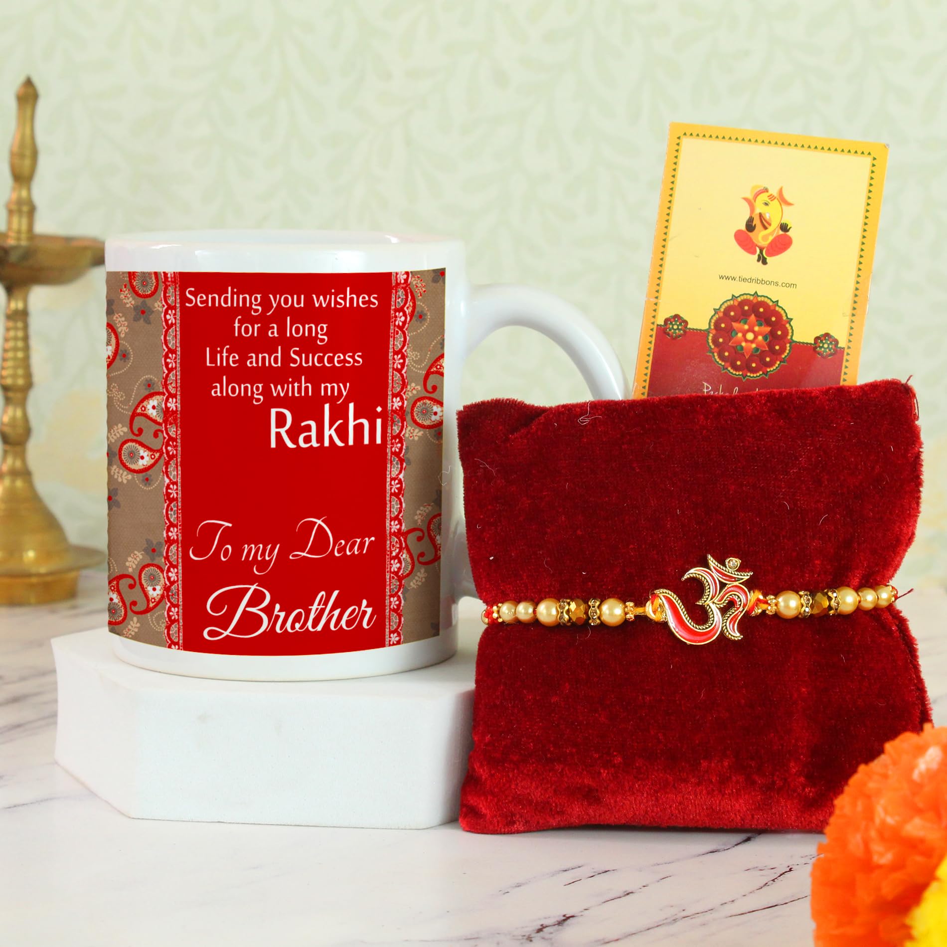 Tonkwalas Designer Rakhi Gift Set For Brother Combo With Roli Chawal Greeting Card  TW MUG 60 CE
