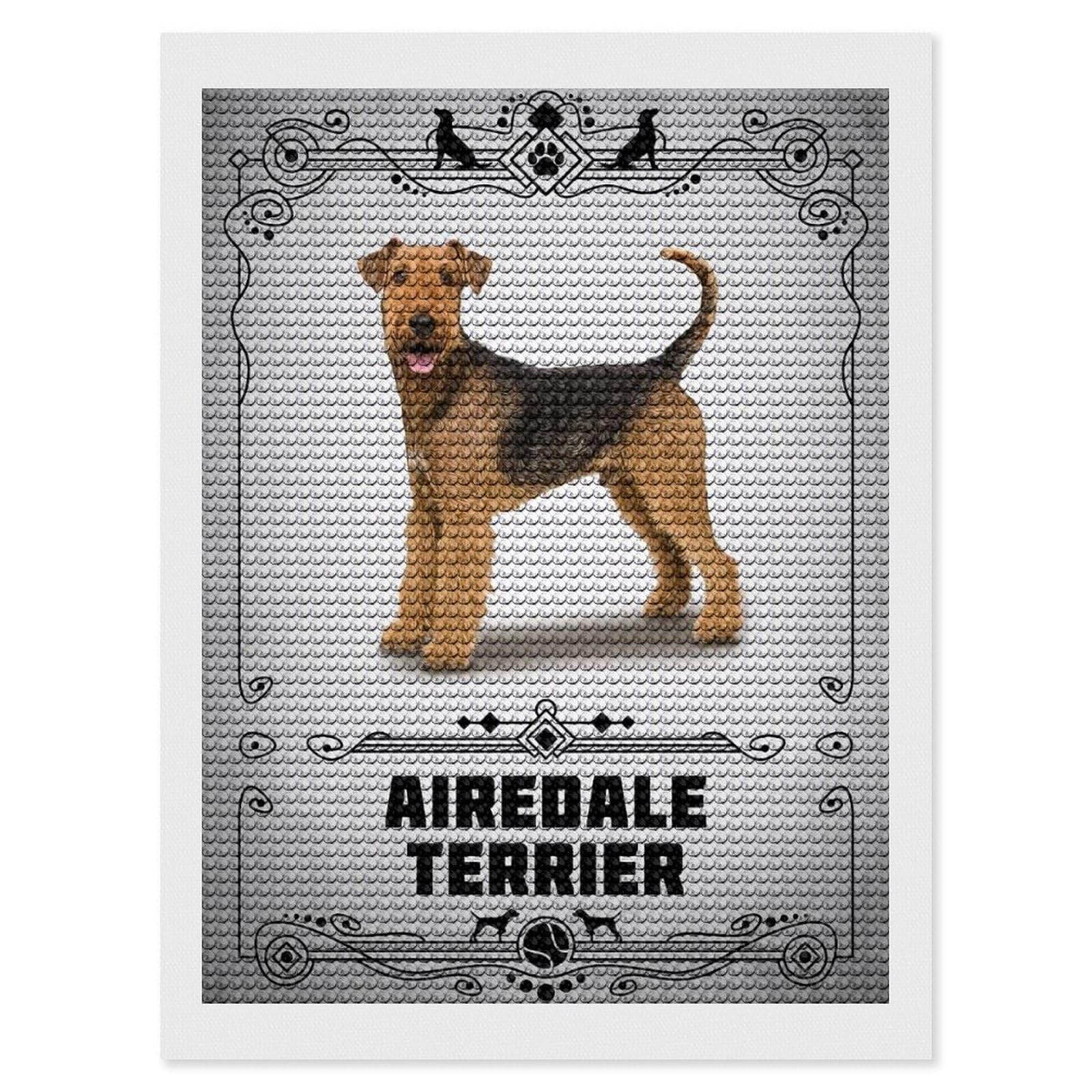 Junmoney Airedale Terrier Diamond Painting Set 12"x16", Sparkling Round Gems, Decorate Your Room, Fun Craft Experience, Modern Decor