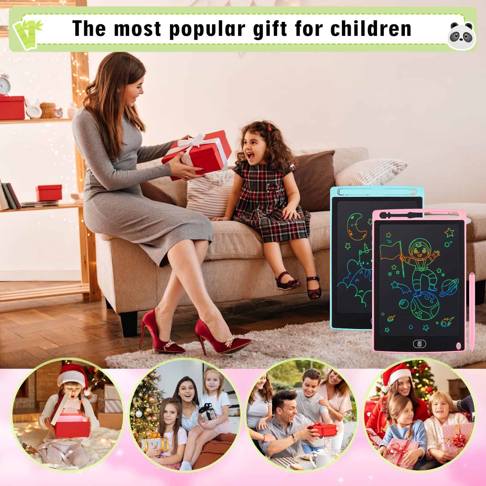 Damcyer 2 Pezzi Tavoletta Grafica LCD Scrittura 8,5 Pollici,LCD Tavoletta Grafica Bambini con Schermo Colorato,Taccuino Cancellabile con Adesivi Animali,per Ragazzi e Ragazze di età 3 4 5 6,Blu+Rosa