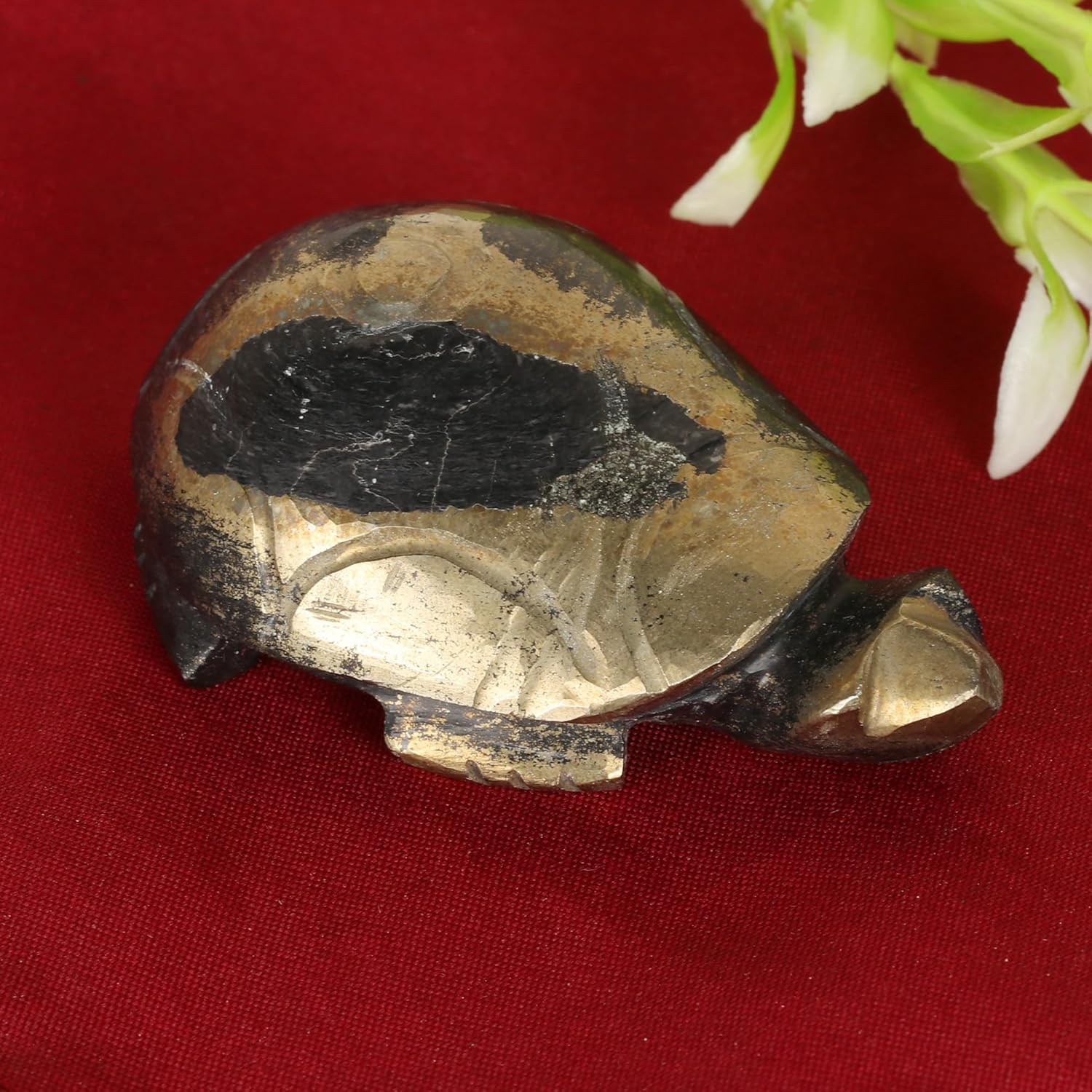 REAL-GEMS 353.9 Ct. Natural Golden Pyrite Turtle Stone Statue for Home Décor
