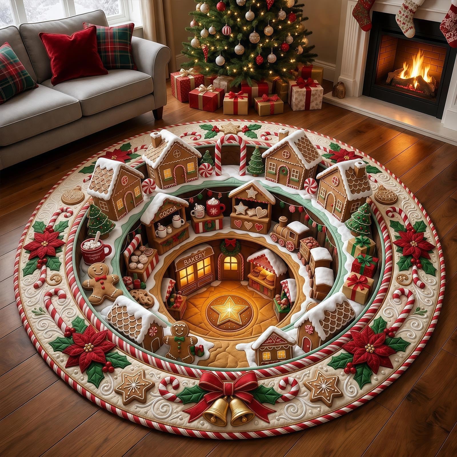 3D Christmas Rugs Optical Illusion Round Mat, Realistic 3D Xmas Rug — image 1