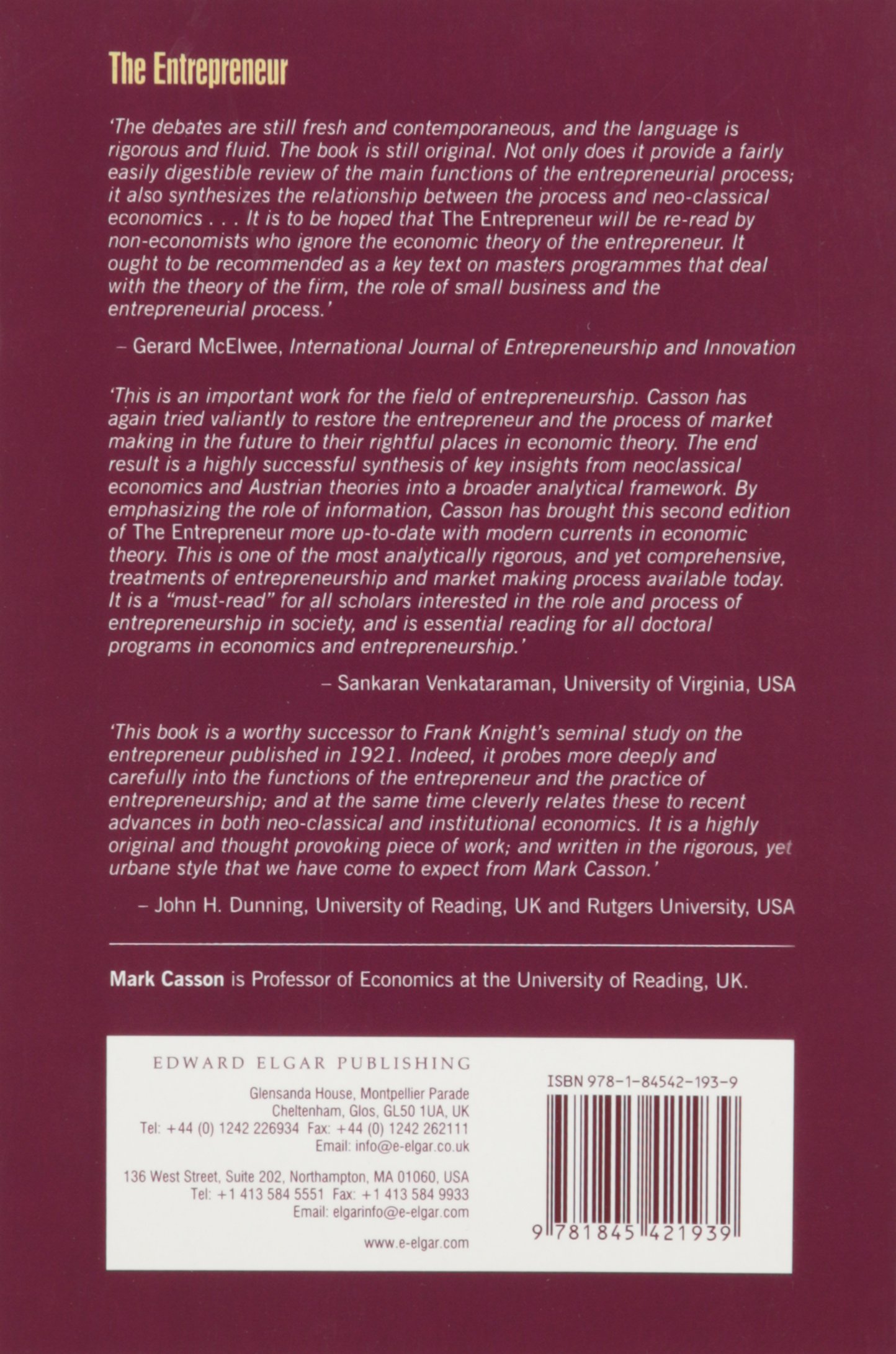 The Entrepreneur: An Economic Theory: Second Edition