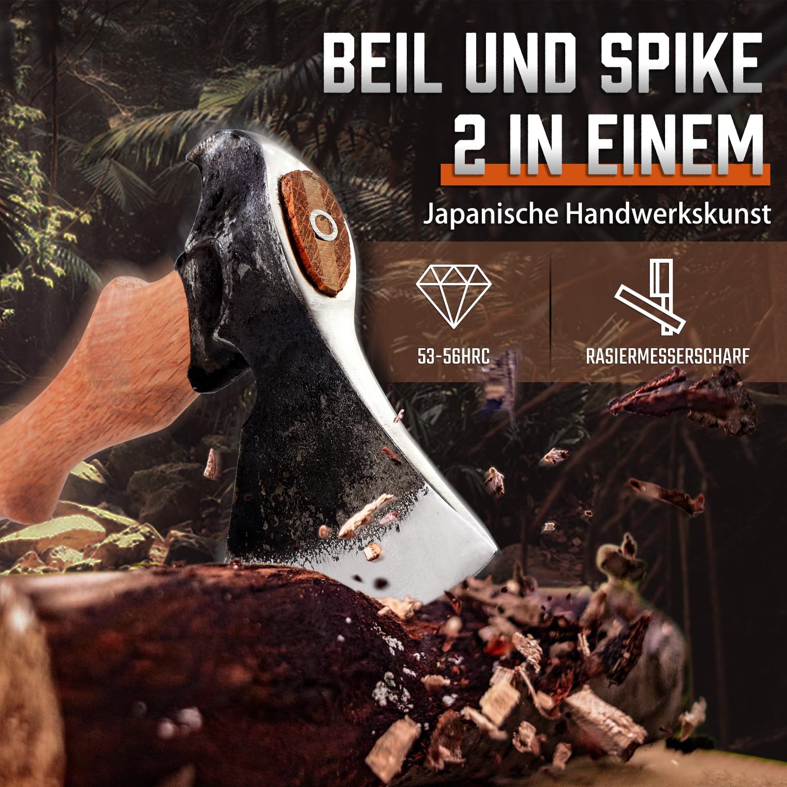 Japaknives Ascia vichinga forgiata a mano 38cm per spaccare il legno all'aperto