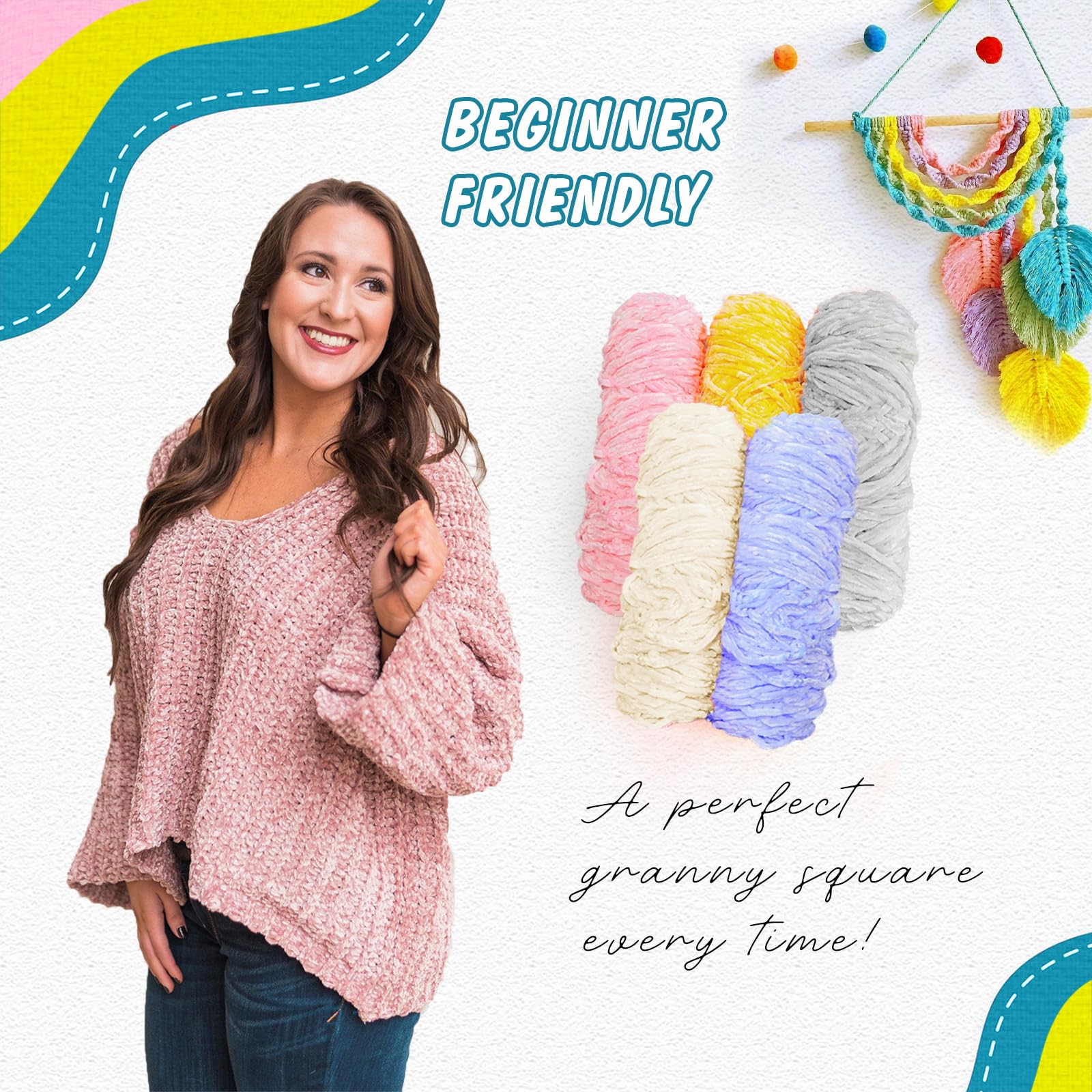 Crochet Yarn Chunky Yarn for Crochet Chunky Wool for Knitting 100g Balls x 4 Chenille Yarn Wool for Crochet Kits for Beginners Adults for Handmade Crafts Hats Blankets Scarves(Blue - Image 2
