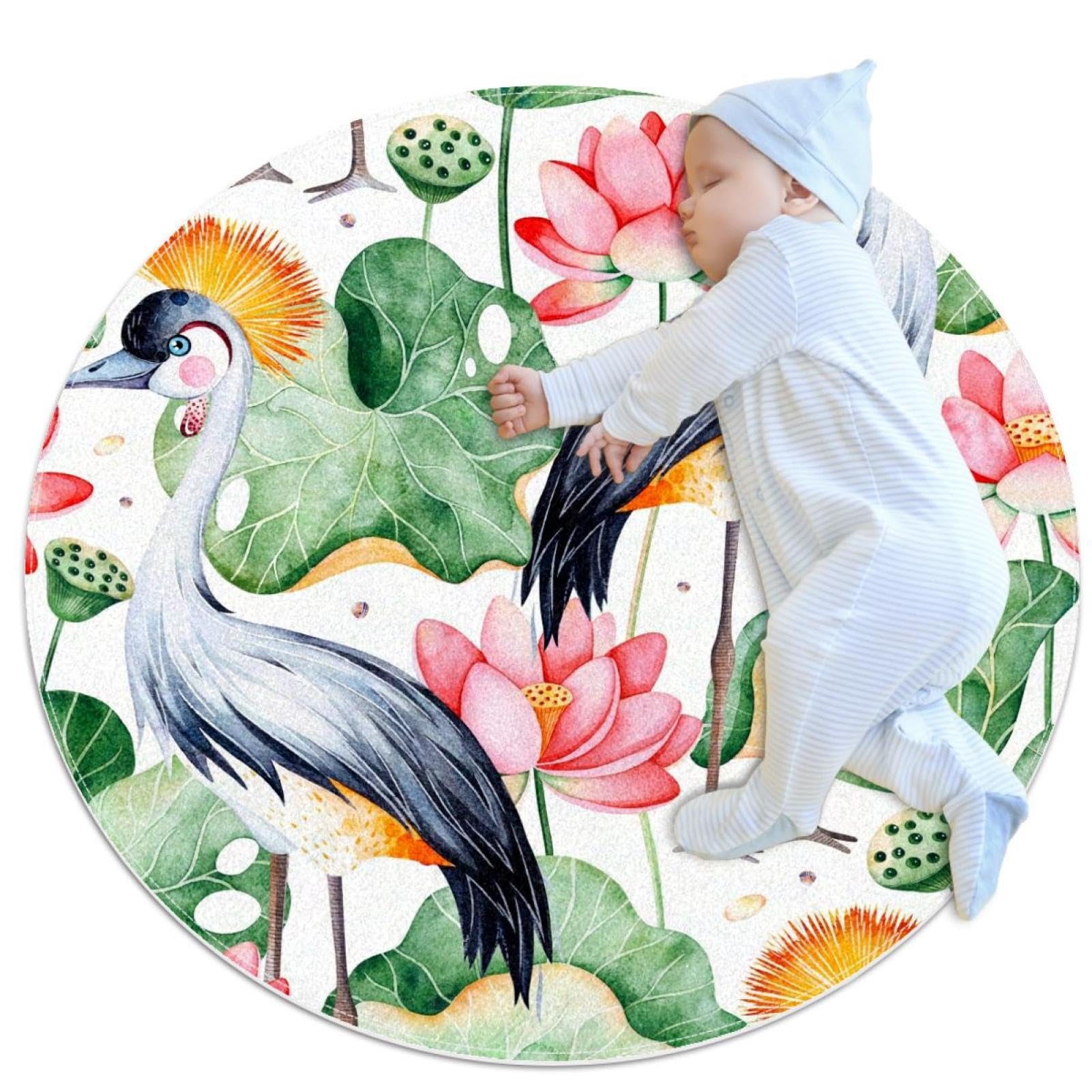 Tapis de salle de bain grue couronnée rond 1m antidérapant pour chambre d'enfant et salon