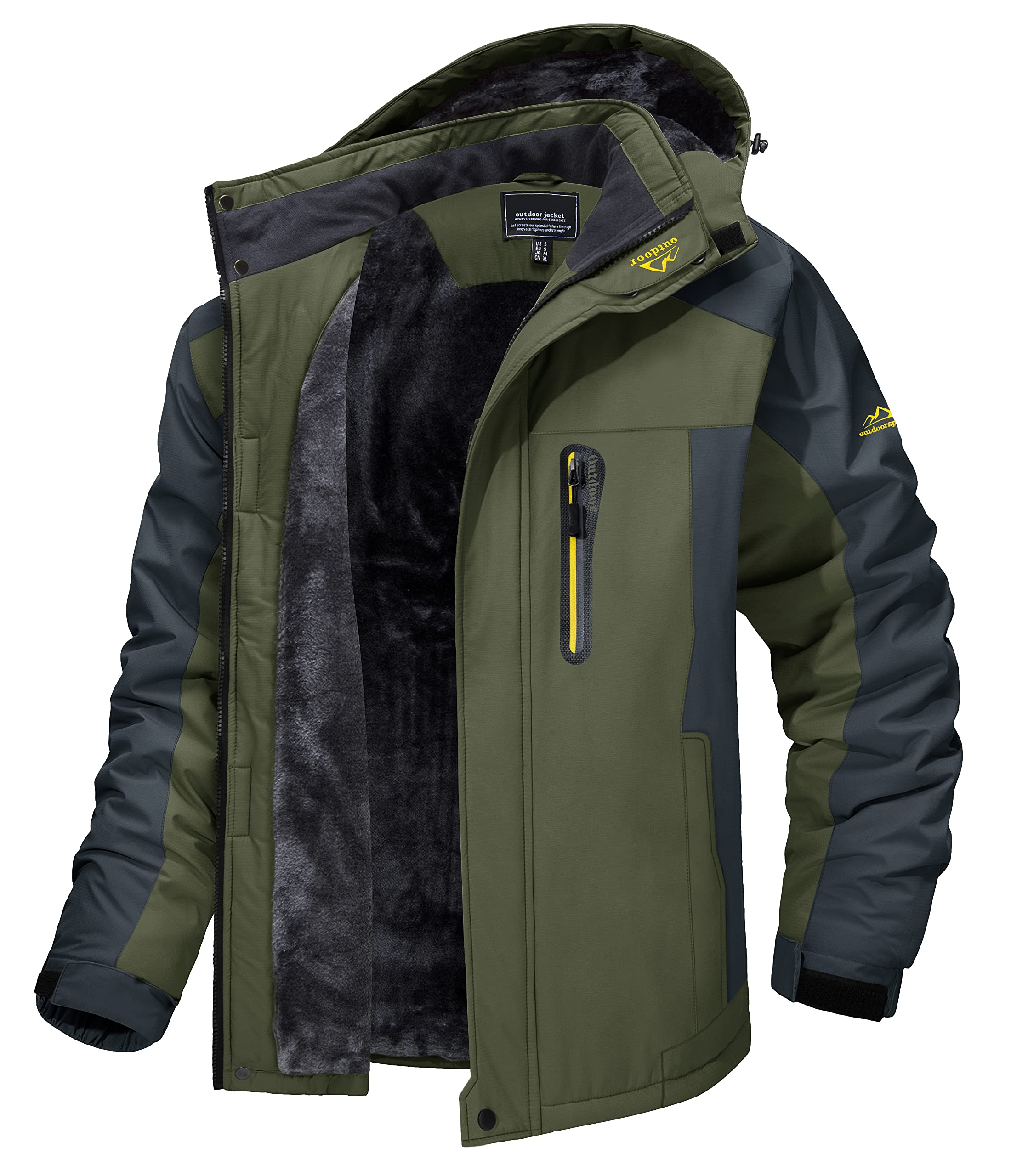 Magcomsen Men's Green Fleece Jackets Full Zip Warm Jacket Winter Ski Jackets Waterproof Hiking Jackets Windproof Mountain Coat