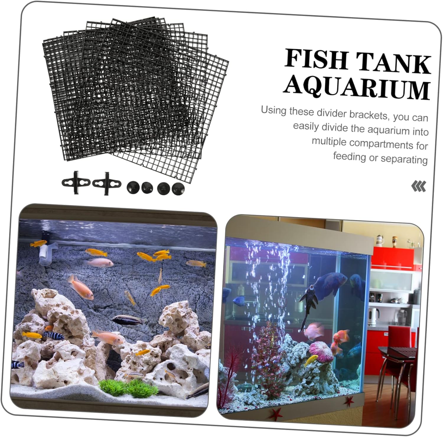 1Set Fish Tank Divider Plates Aquarium Isolation Nets with Suction Cups Panels for Fish Tank Partitioning and Filtration