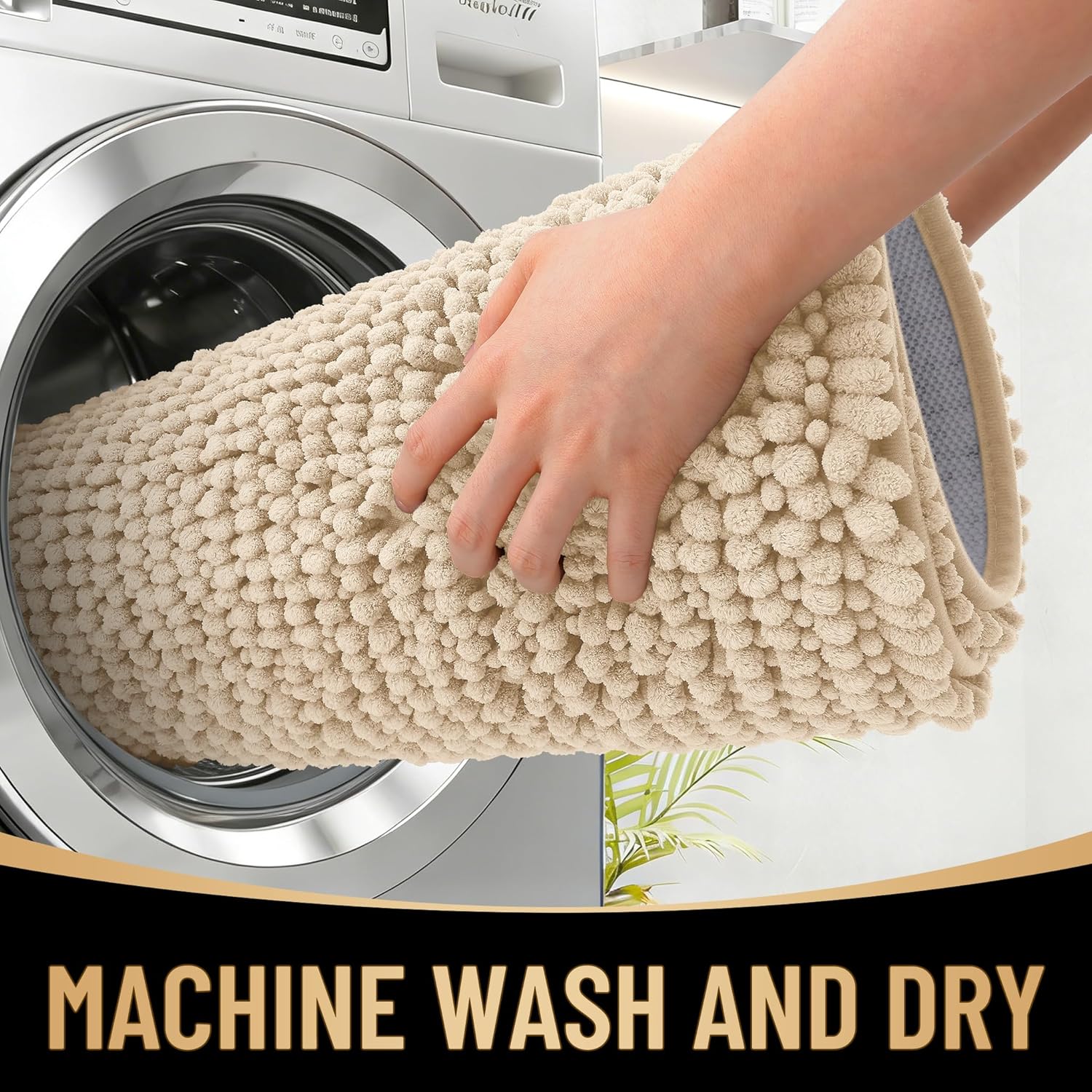 OLANLY Thick Bathroom Rugs 24x16, Extra Soft Absorbent Chenille Bath Rugs, Rubber Backing, Machine Wash Dry, Bath Mats for Bathroom Floor, Tub and Shower, Home Decor Accessories, Beige - Image 4