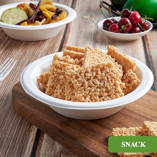 Vista 7 de Vplus Paquete de 200 cuencos de papel de 16 onzas, desechables compostables a granel, bagazo ecológico, cuencos resistentes perfectos para cereales