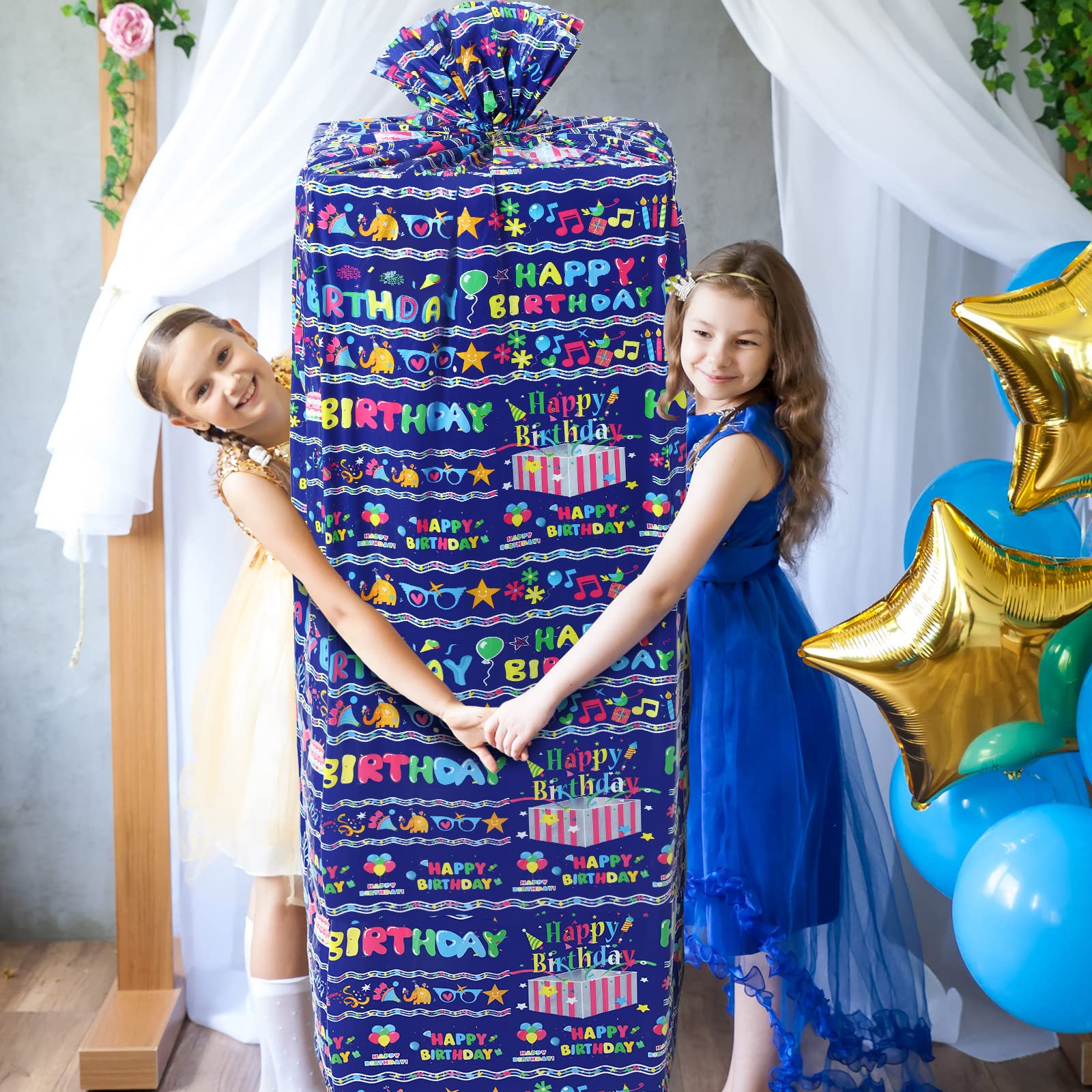 Teling 2 Pcs 80 x 60 in Jumbo Birthdays Gift Bags for Giant Present Extra Large Plastic Oversized Bike Birthdays Wrapping Bag for Baby Shower Party Favors(Blue)