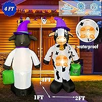 Vista 4 de Decoración inflable de vaca de Halloween de 4 pies con luz LED, decoración inflable de Halloween al aire libre para fiesta de Halloween