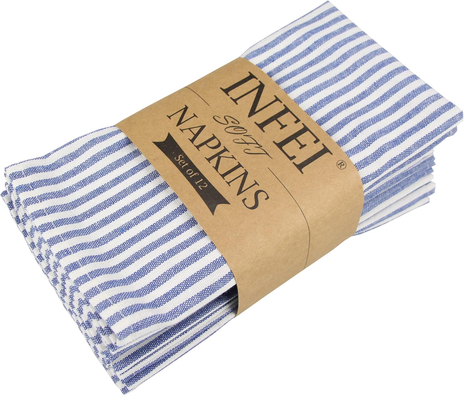 INFEI Servilletas de Tela Algodón y Lino - 12 Unidades 43x43 cm - Azul