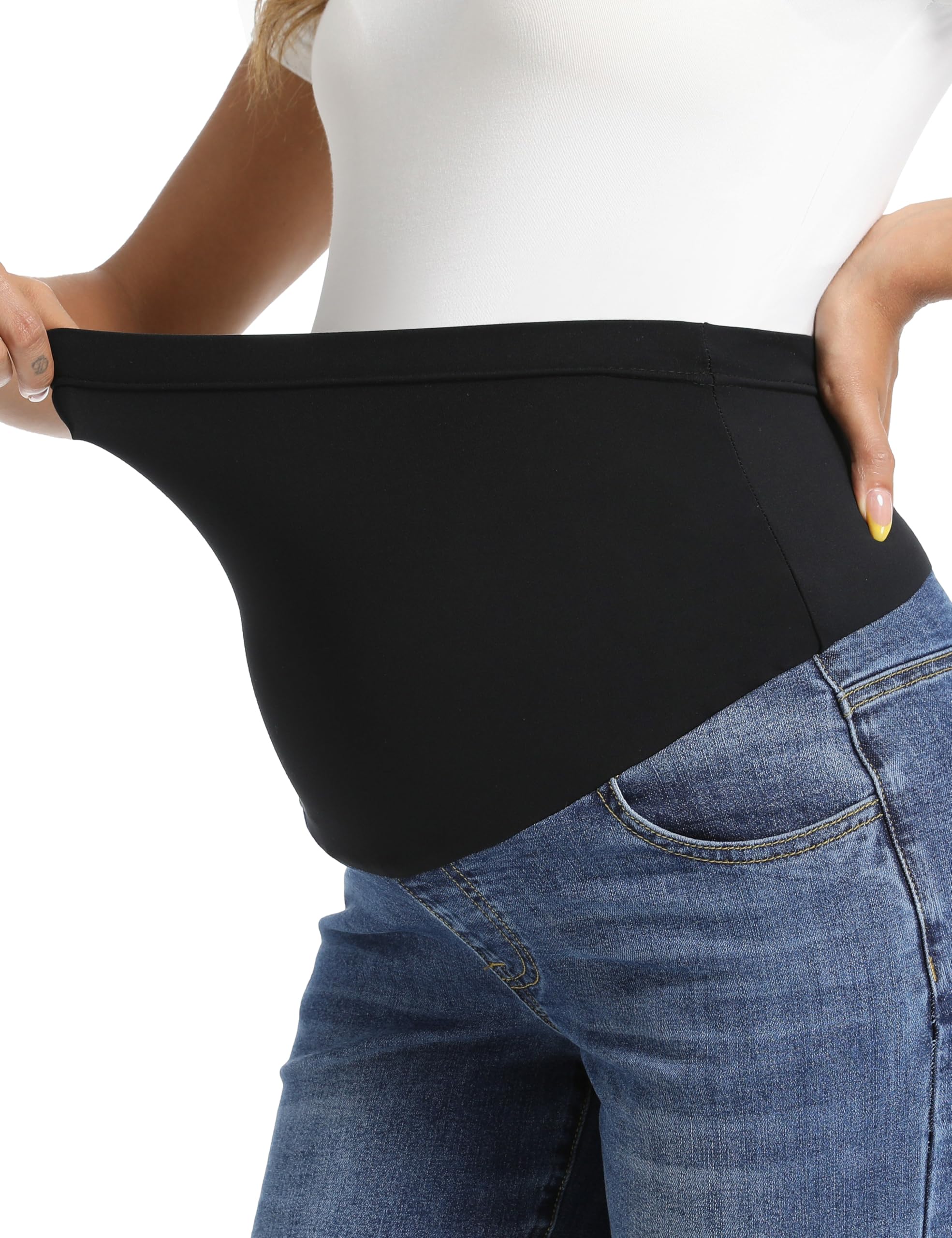 Foucome Jeans premaman elasticizzati da donna a gamba larga sopra la pancia pantaloni in denim allentati vestiti gravidanza