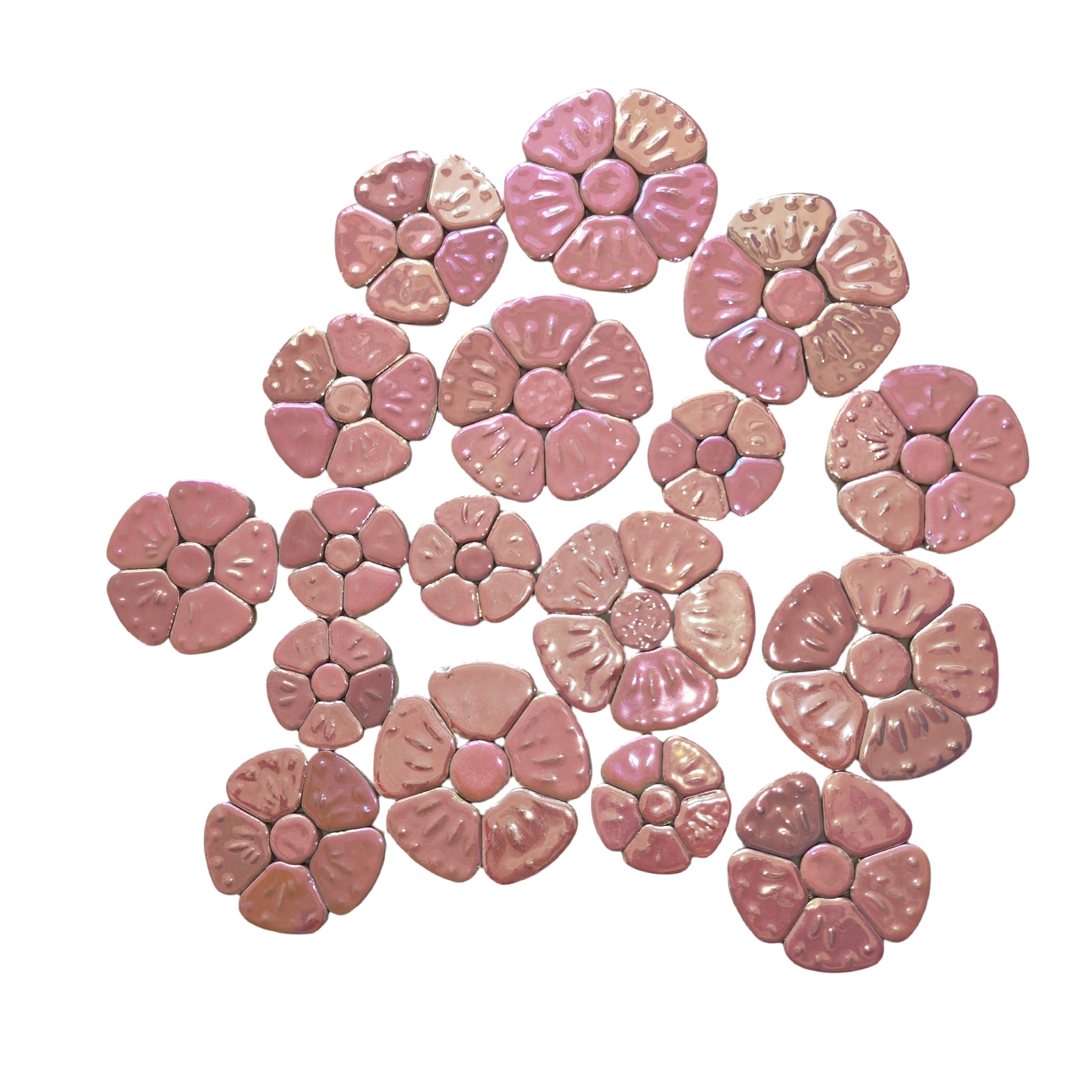 500g Random Iridescent Flower Ceramic Mosaic Tiles for DIY Crafts,3 Size Flowers Mosaic Pieces for Artwork,Photo Frames,Cups,Flower Pots,Fish Tank,Vases,Make Stepping Stones (Pink) - Image 3