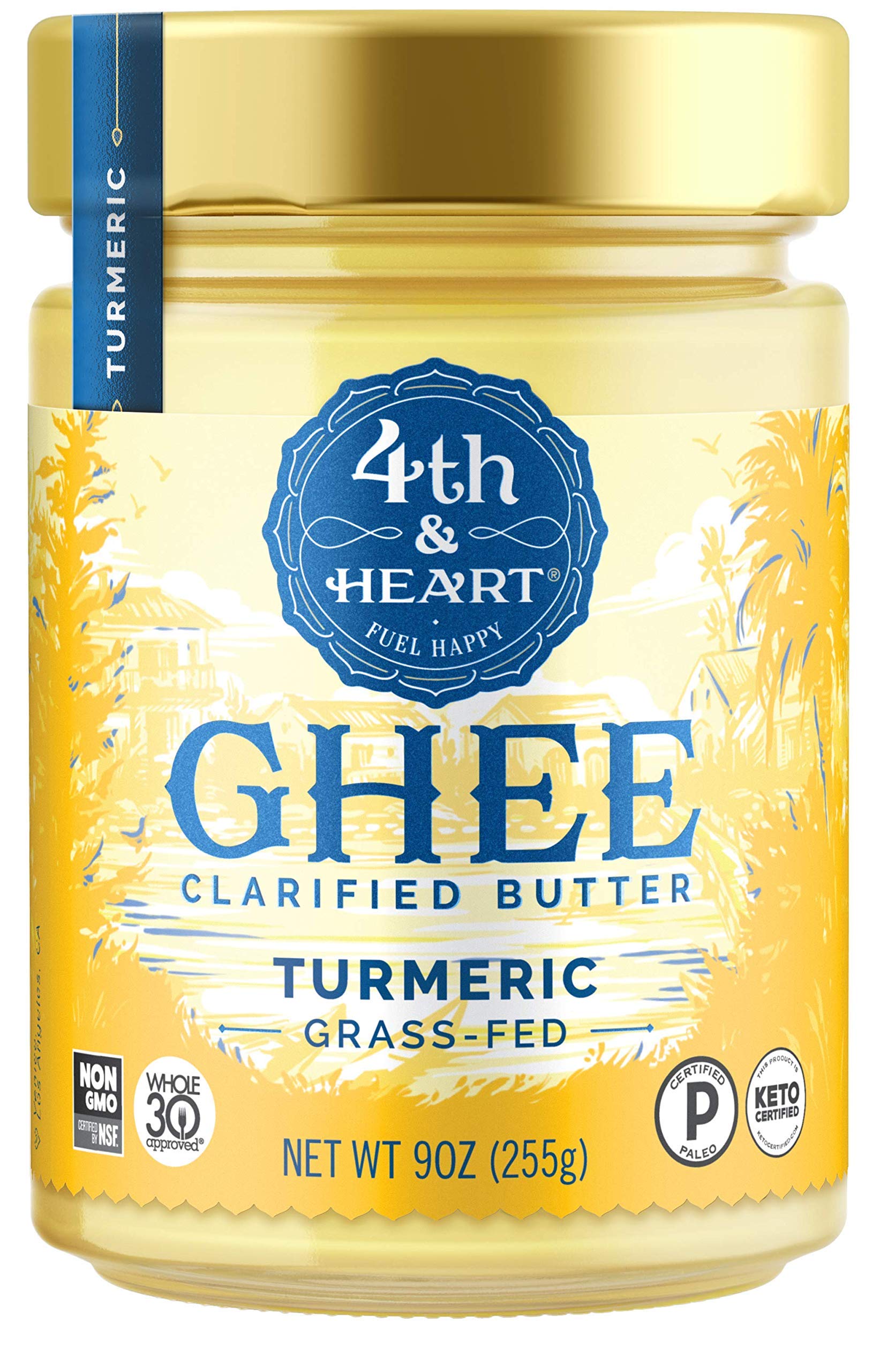 Turmeric Grass-Fed Ghee Butter by 4th & Heart, 9 Ounce, Keto, Pasture Raised, Non-GMO, Lactose Free, Certified Paleo, Set of 2