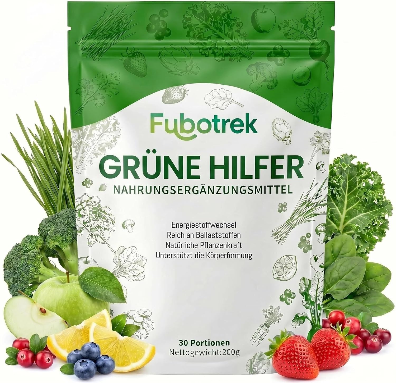 Grüne Entgiftungspulver,200g Superfood Helfer Pulver, 26-in-1 Greens Pulver Helfer Mix Matcha, Gerstengras, Weizengras, Spirulina, Artischocke, Rich in Macronutrients, Micronutrients &amp; Fiber