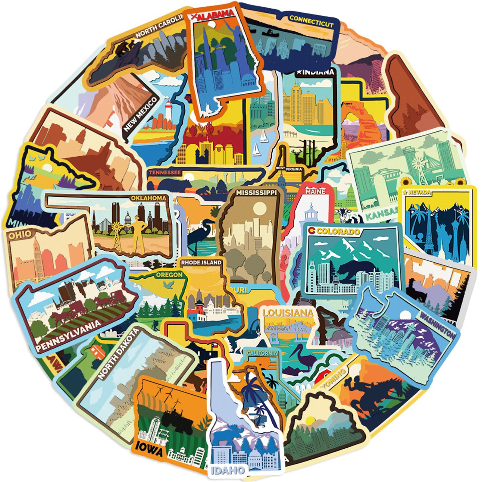 50PCS USA Map Stickers, American Map Cute Outdoor Travel Hiking Waterproof Vinyl Stickers for Water Bottles, Laptops, Phones, Luggage, Scrapbooks,