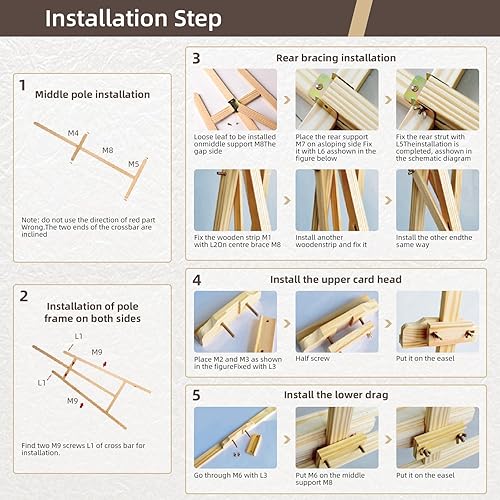 Miniatura 6 de Caballete de madera ajustable para pintura, caballete de arte con capacidad para hasta 48 pulgadas, lienzo de pintura para letrero de boda y póster,