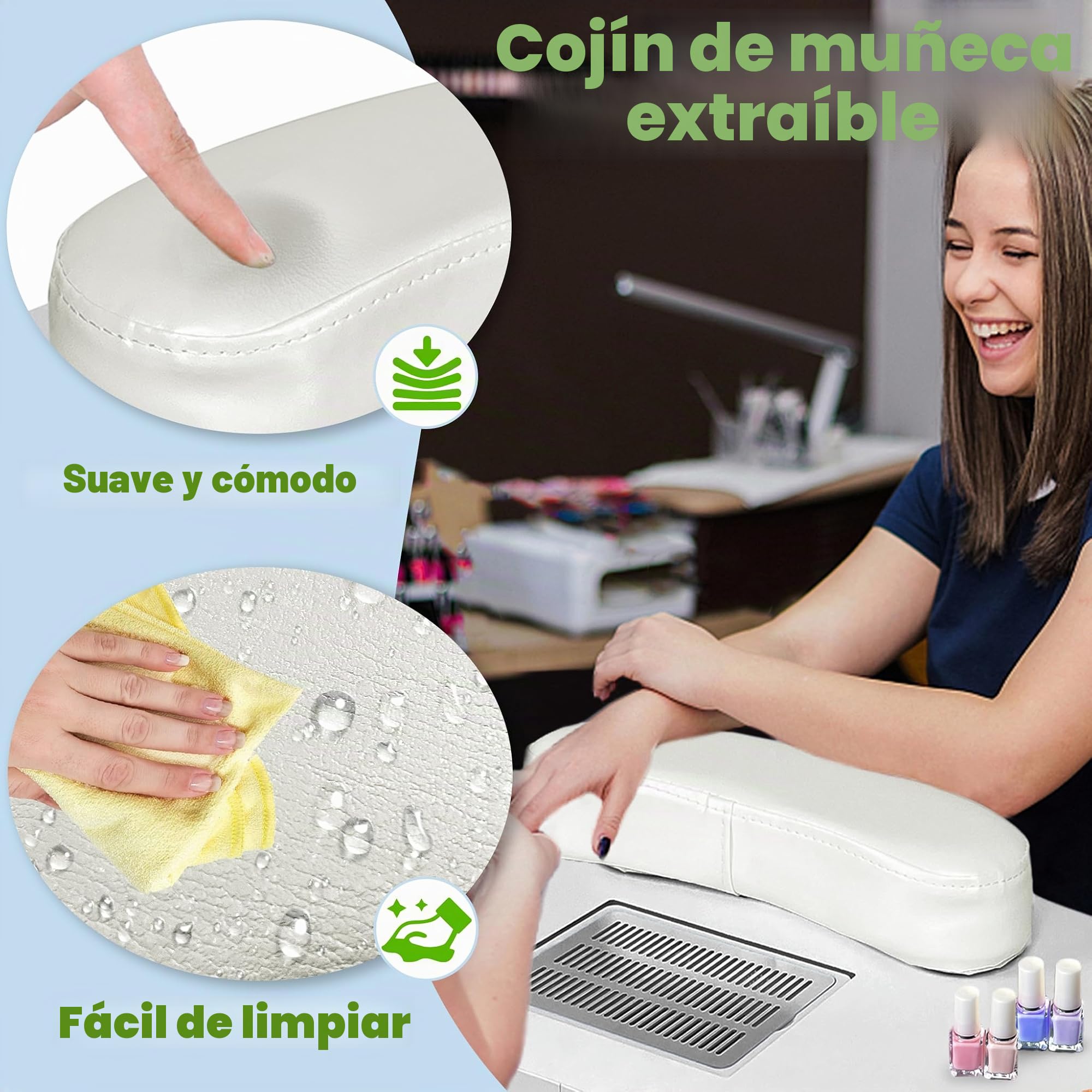 UISEBRT Mesa de manicura plegable con aspiración Mesa de uñas portátil Mesa de manicura portátil con ruedas Mesa de manicura móvil, color negro