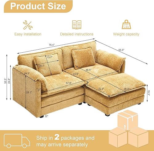 Miniatura 10 de GNIXUU Sofá modular de gran tamaño de 112 pulgadas para sala de estar, moderno sofá modular de felpilla en forma de L, cómodo sofá cama modular con