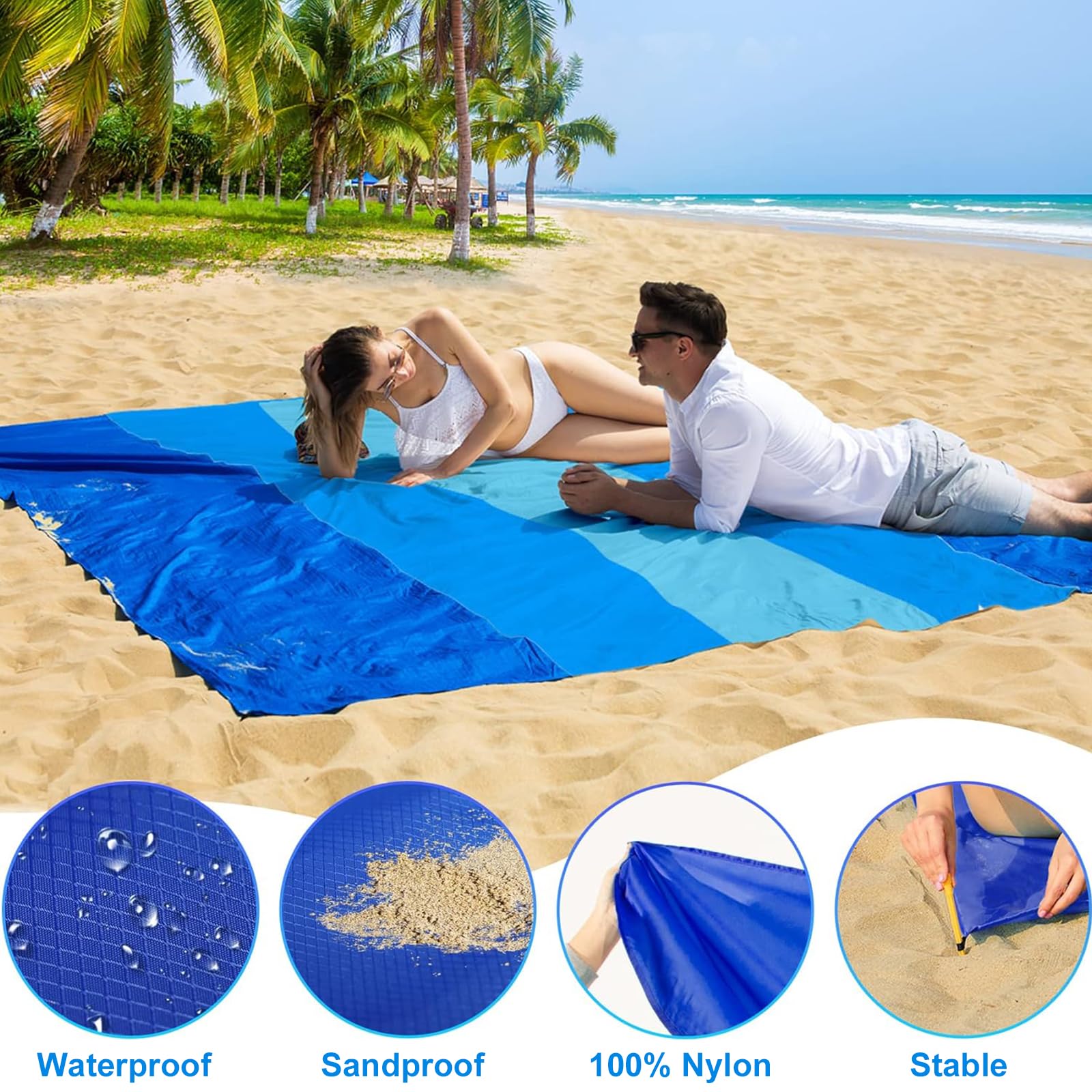 Stranddecke Sandfrei, Super Groß 220x210 cm Wasserdicht Sanddicht Weiches Strandmatte, Tragbarkeit Strandtuch mit Aufbewahrungstasche, für Strand, Camping, Picknick, Wandern
