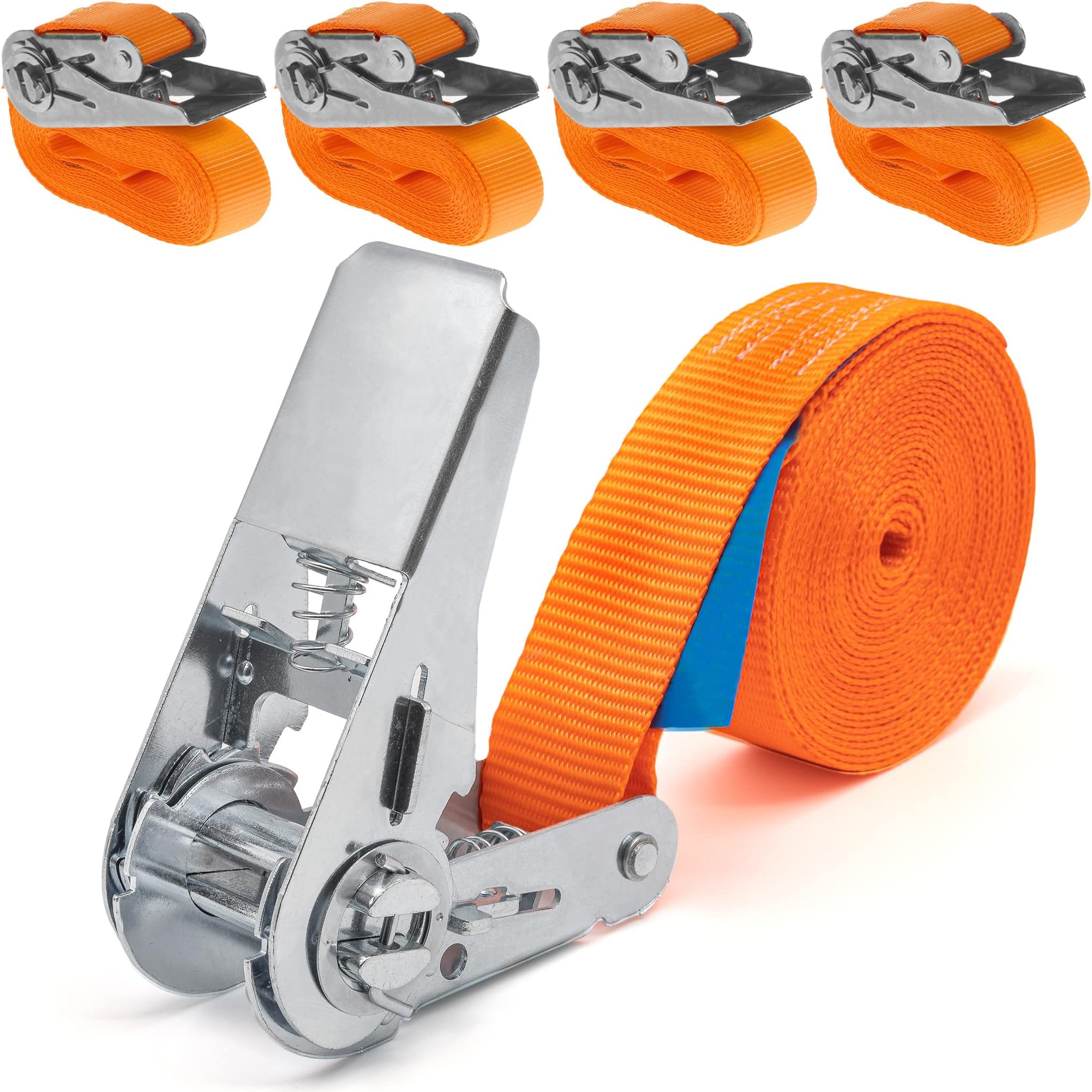 INDUSTRIE PLANETINDUSTRIE PLANET 4 x 800kg 4m Ratchet tie down lashing straps 1-piece tensioning belts ratchet straps, Orange
