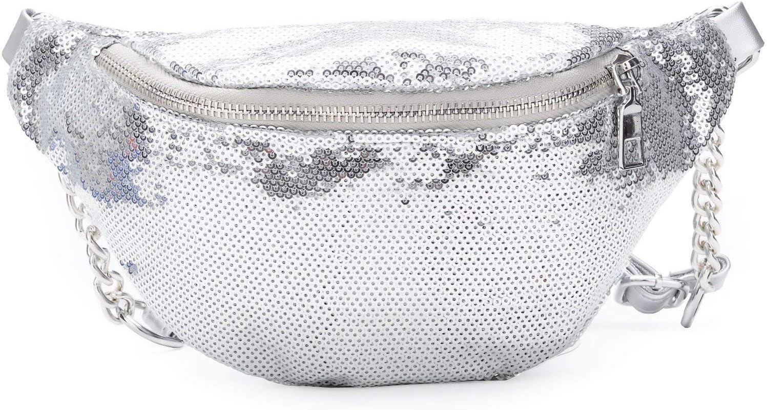 Bling Sequins Fanny Waist Pack Glitter Shoulder Chest Bag with Adjustable Belt for Women Girl