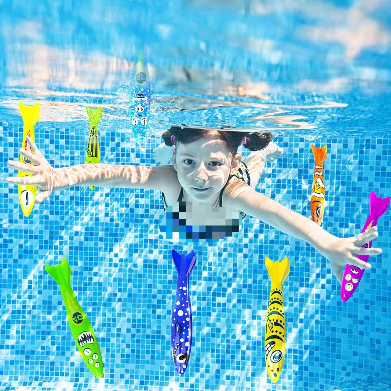 IOPJLK Set De Plongée 11 Pièces Pour Enfants : Torpilles, Anneaux Et Algues – Jouets Piscine Éducatifs En ABS Pour Apprendre à Nager En S'amusant !