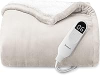Bedsure Heated Throw Blanket 50x60 - Fast Heating Electric Blanket, Soft Flannel Sherpa, 6 Heat Levels, 4 Timers, ETL Certified, Cream