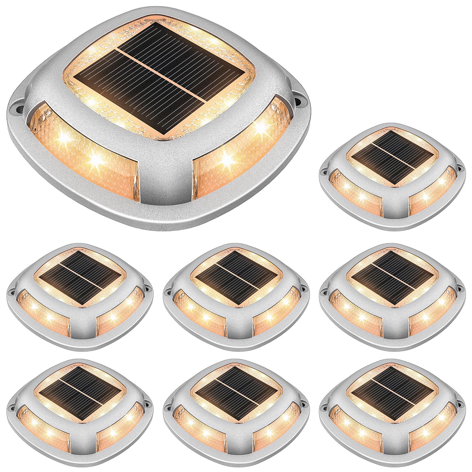 VOLISUN Solar Driveway Lights 8 Pack Waterproof Dock Deck Marker Lights 2-in-1 Warm White White LED IP67 Wireless