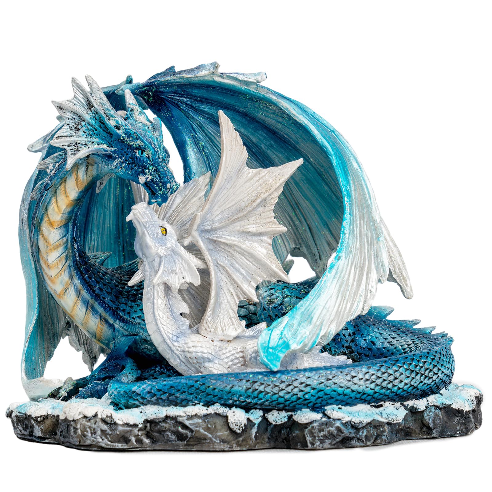 Fantasy Dragon Fairy Figurine Set, Mystic White Dragon Twins Resin Sculpture - Guardian Spirit Home Decor, Fantasy Figurine with Legend Story, Collectible Gift for Myth Lovers