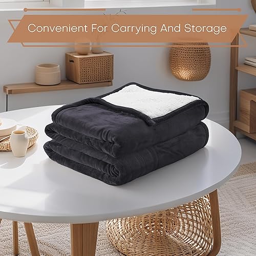 Miniatura 5 de Manta térmica eléctrica tamaño matrimonial de 72 x 84 pulgadas, tela de franela y sherpa de doble cara, 6 ajustes de calor y 1-10 horas de apagado