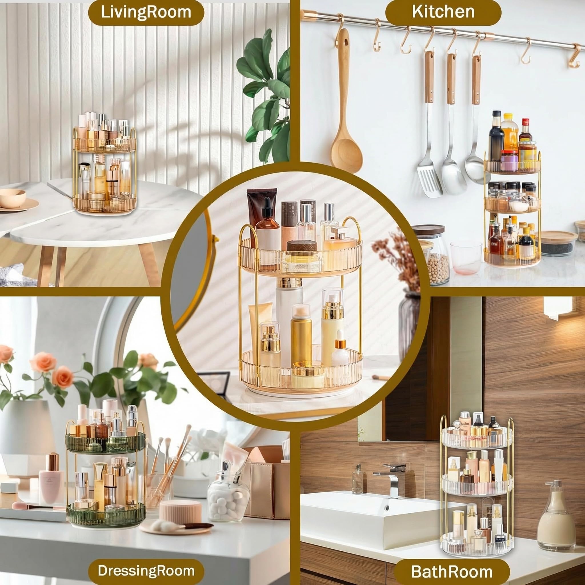 Obrotowy organizer na kosmetyki, do łazienki, organizer na perfumy, kosmetyki, perfumy (3 warstwy przezroczysty)