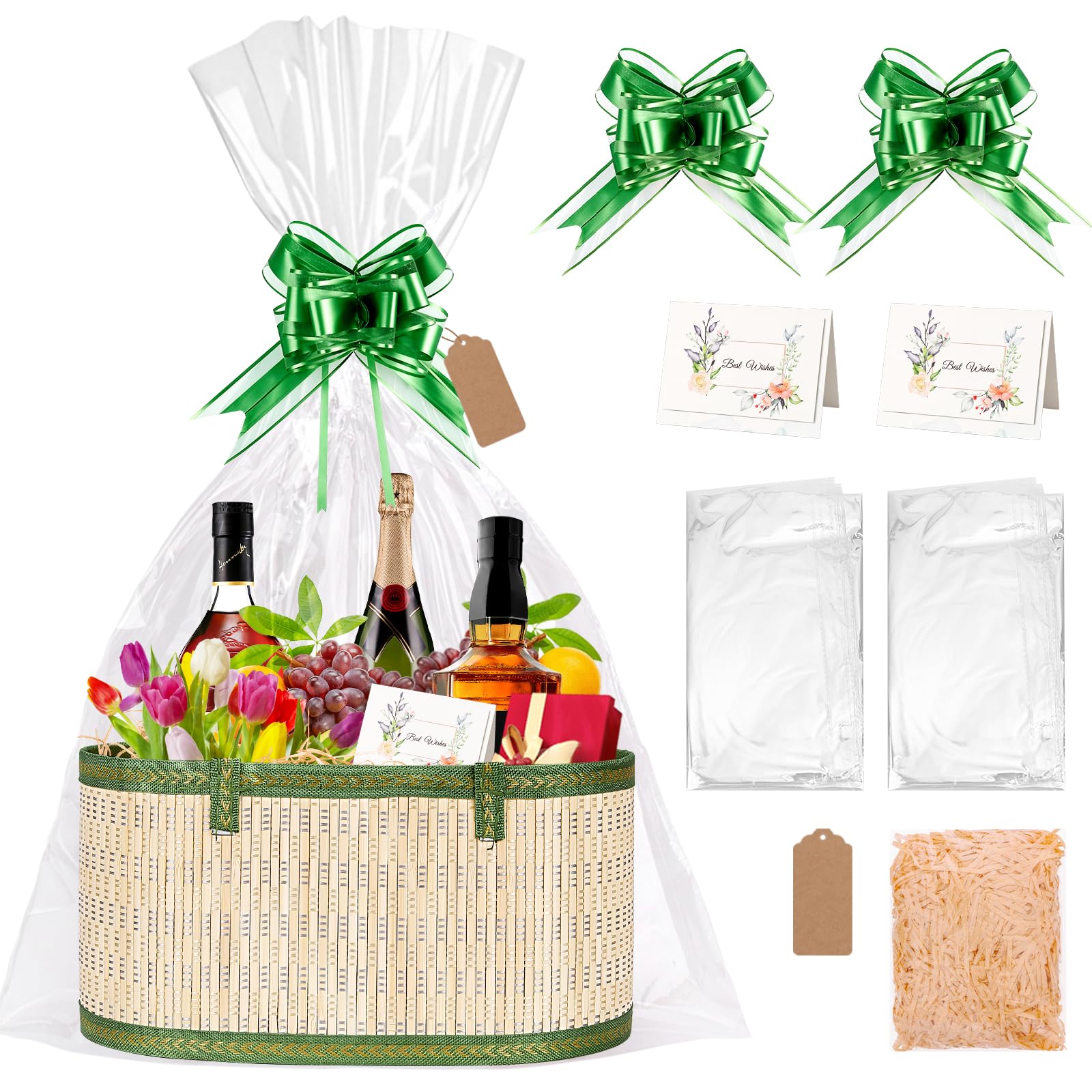Dreamtop Empty Hamper Basket, Green Gift Basket Hamper Kit with Handle