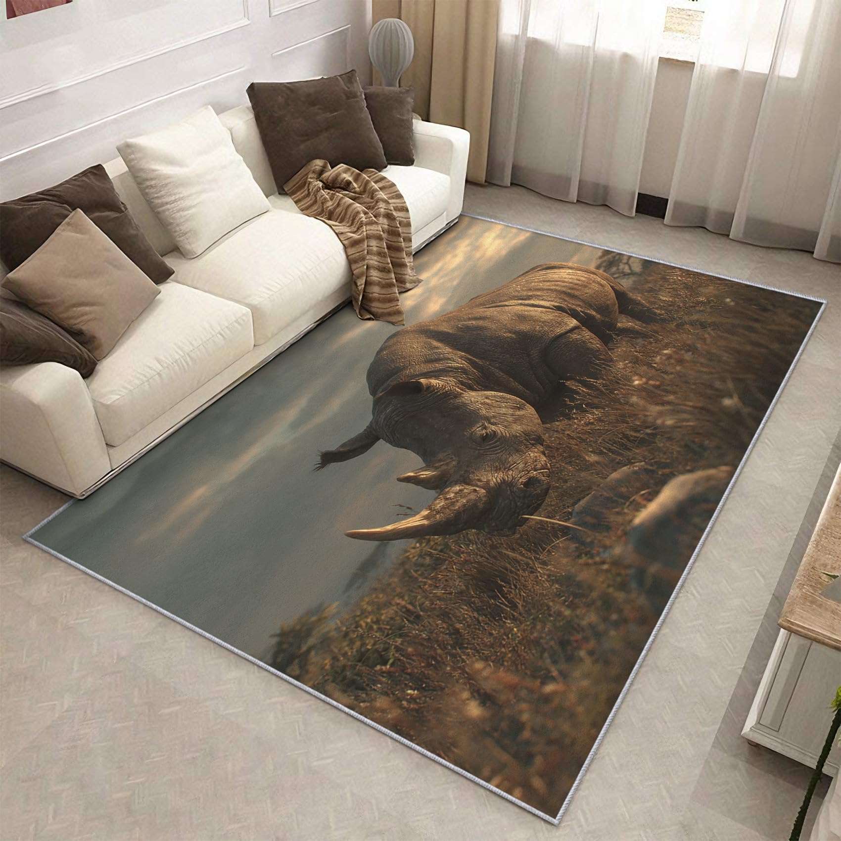 Tapis rhinocéros salon 180x240cm lavable et doux