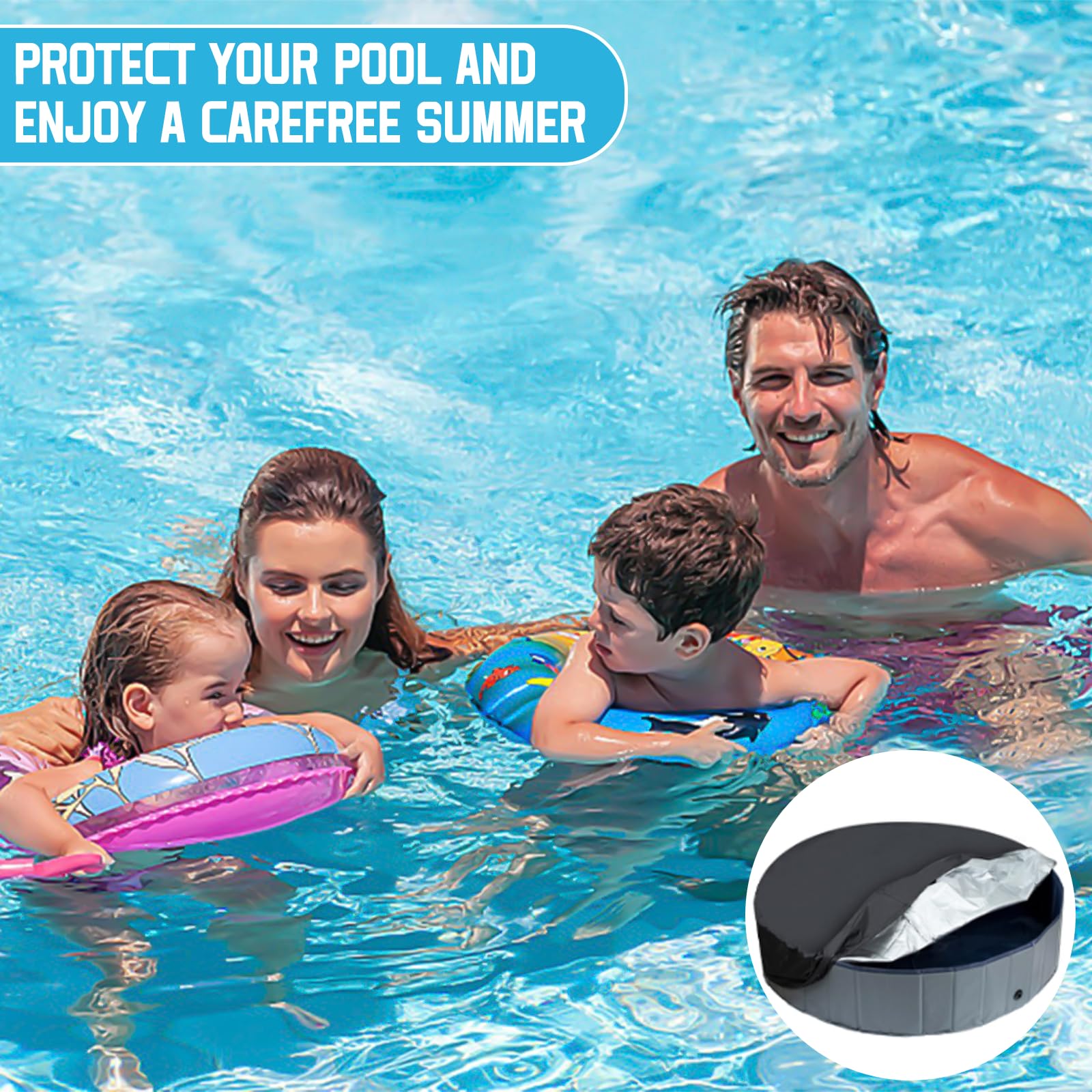 Cubierta para Piscinas, Cubierta de Piscina Redonda, Lona Cubre Piscina con Ganchos,Clavijas y Cuerdas De Fijación, Cobertor Piscina Resistente a los Rayos UV y al Polvo (Ø366cm)
